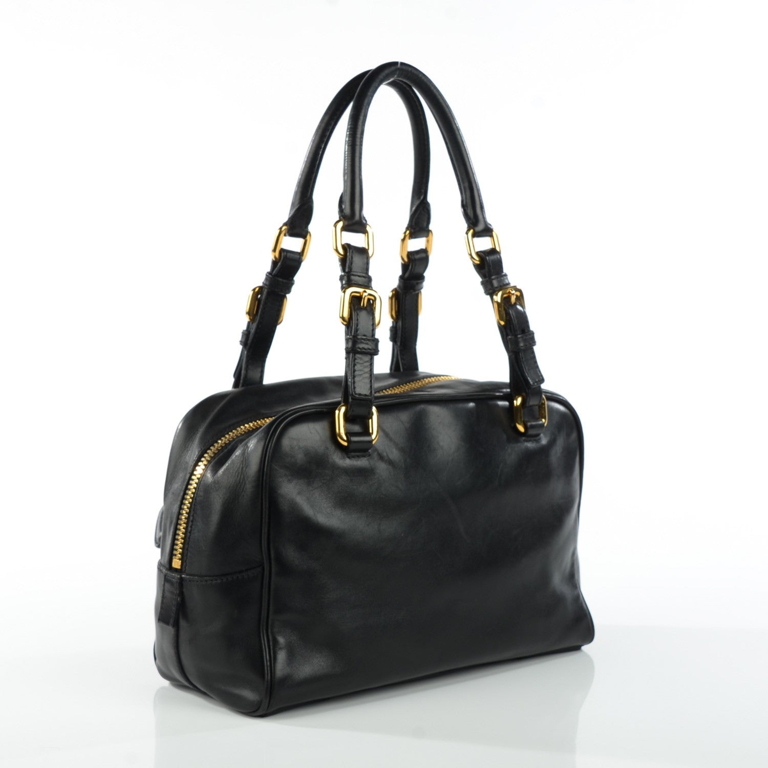 Prada Lambskin Box Print Logo Bowler Black 2 of 8