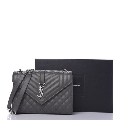 Saint Laurent Grain De Poudre Textured Mixed Matelasse Medium Triquilt Monogram Satchel Earth 12 of 12