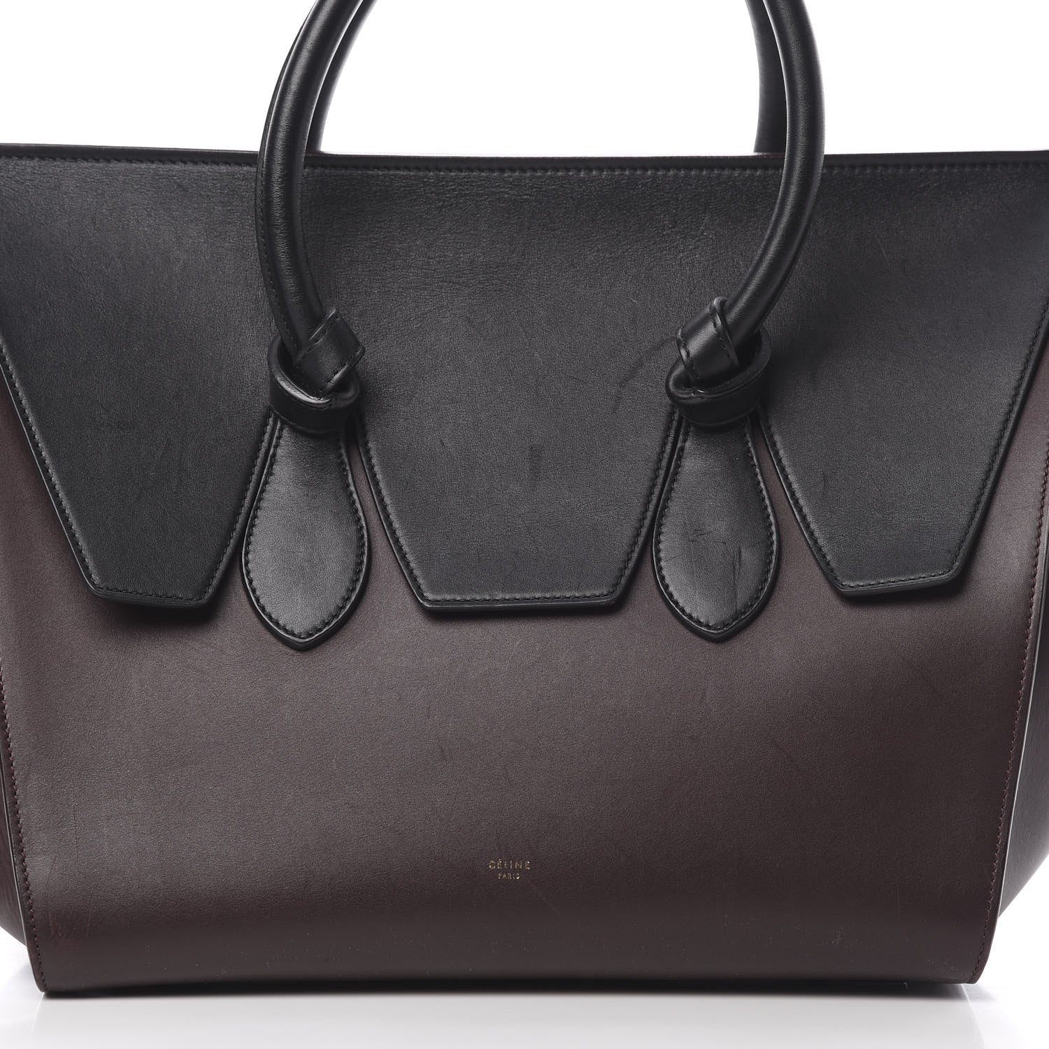 Celine Smooth Calfskin Large Bi-Color Tie Knot Tote Black Burgundy 8 of 21