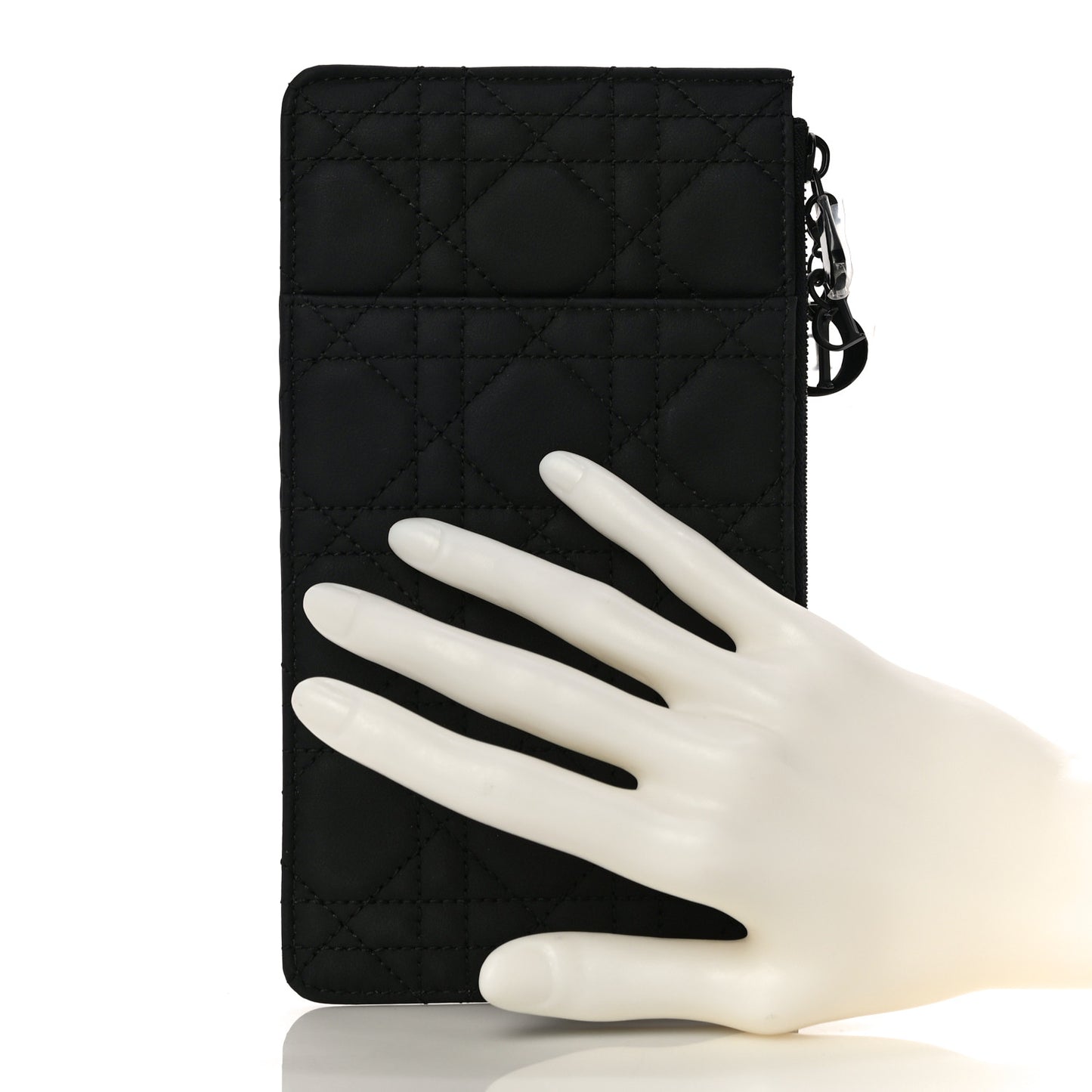 Ultra Matte Calfskin Cannage Large Lady Dior Zip Wallet Black