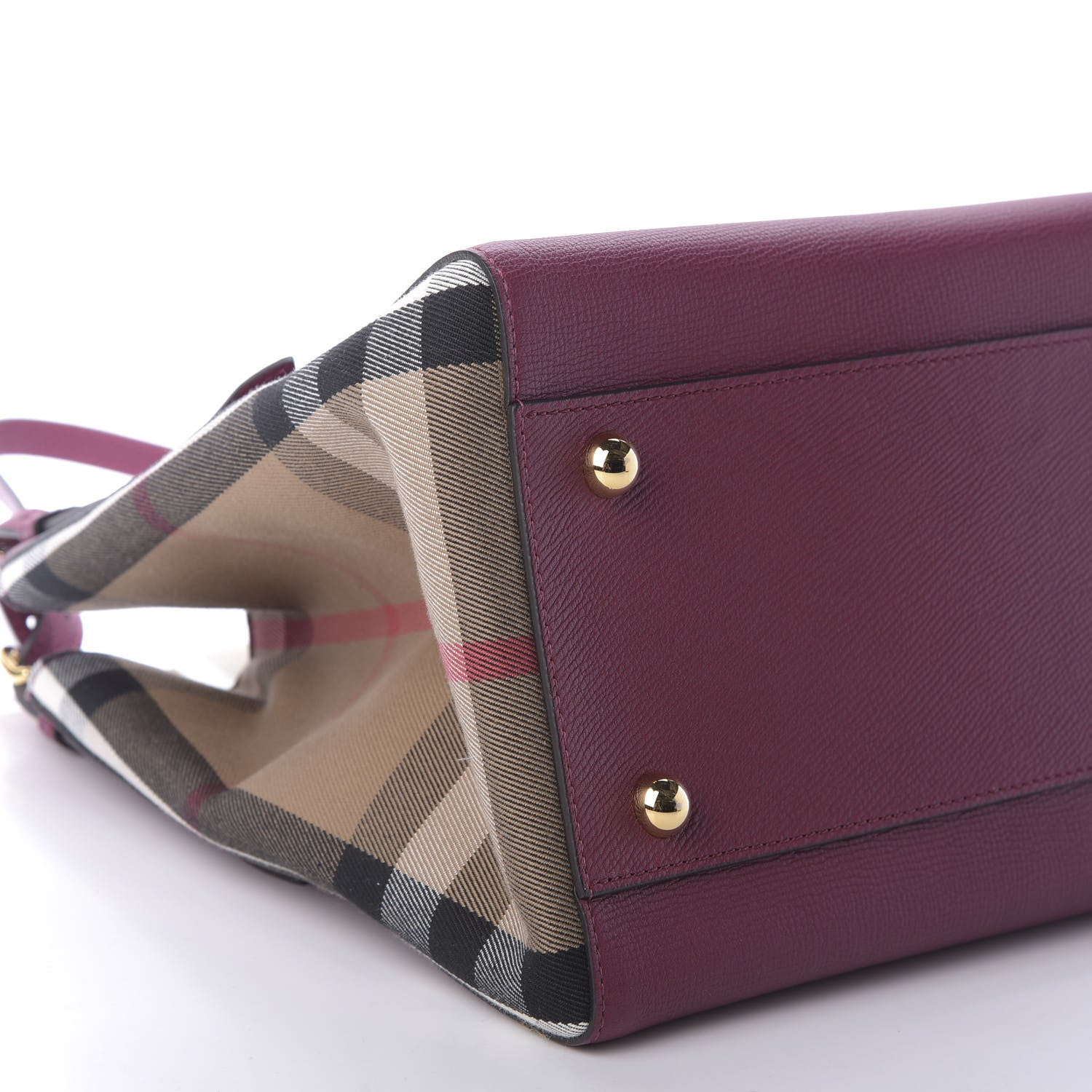 Burberry Grainy Calfskin House Check Small Canterbury Tote Berry Pink 6 of 10