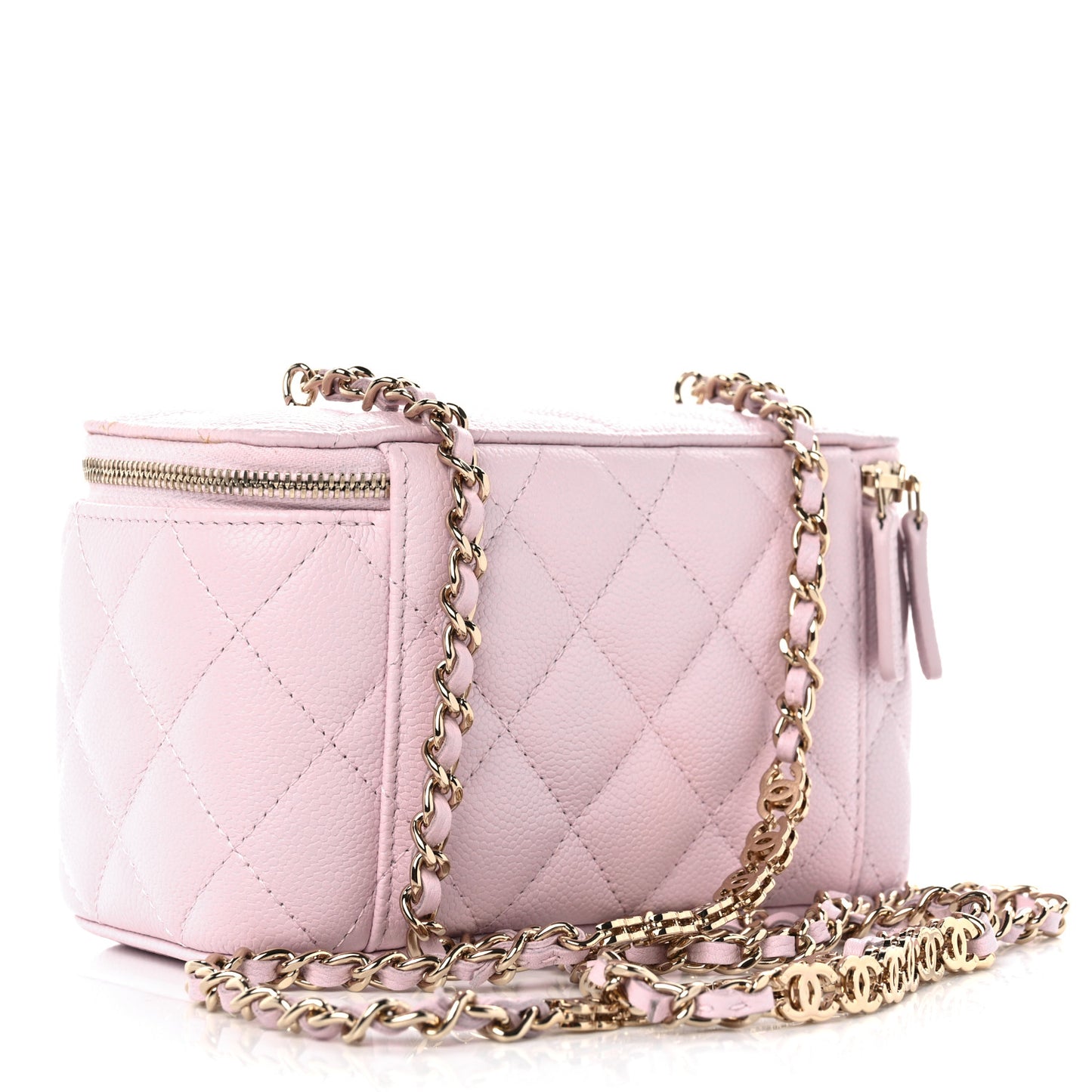Caviar Quilted Small Tiny CC Vanity Case With Chain Light Pink