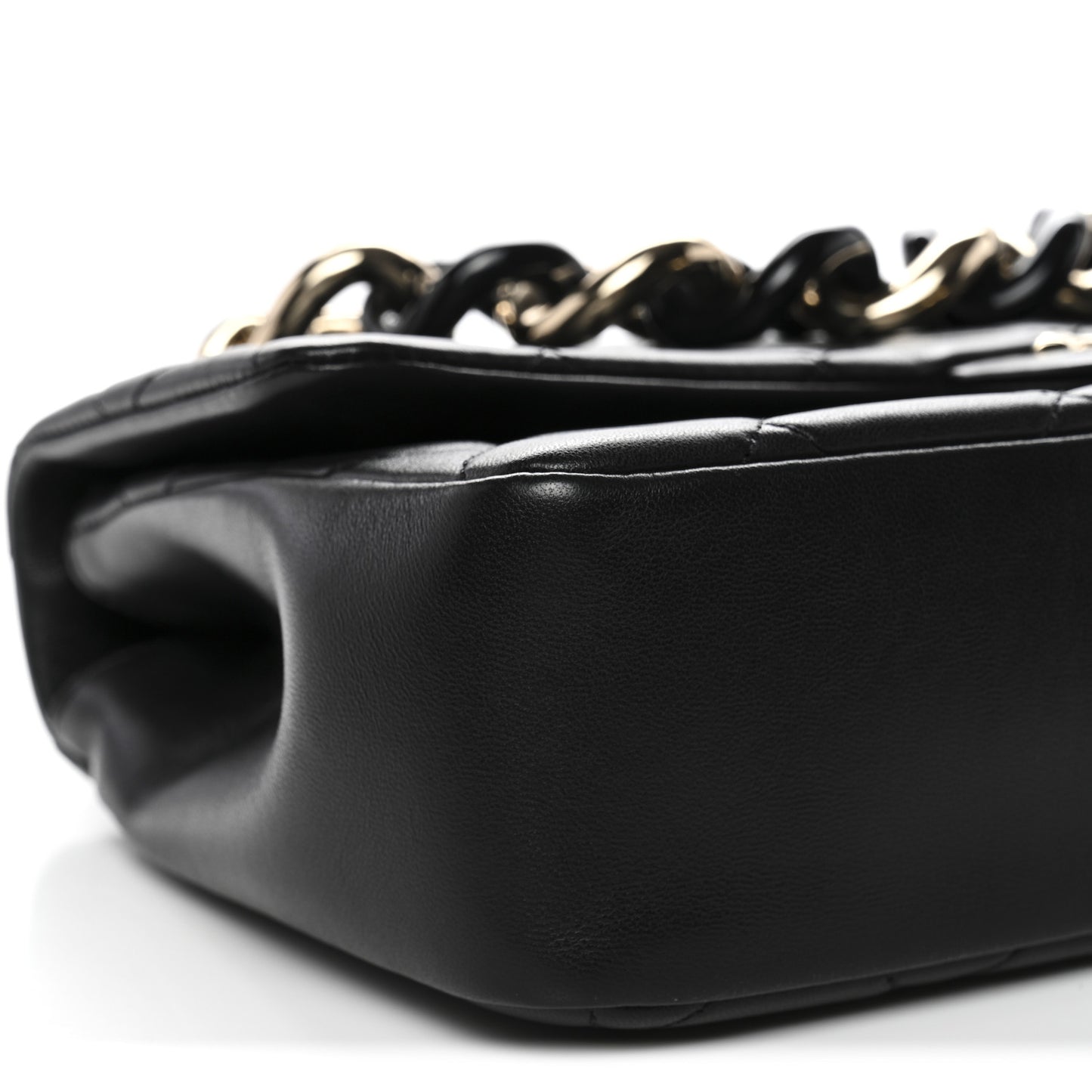 Lambskin Quilted Resin Bi-Color Chain Flap Bag Black