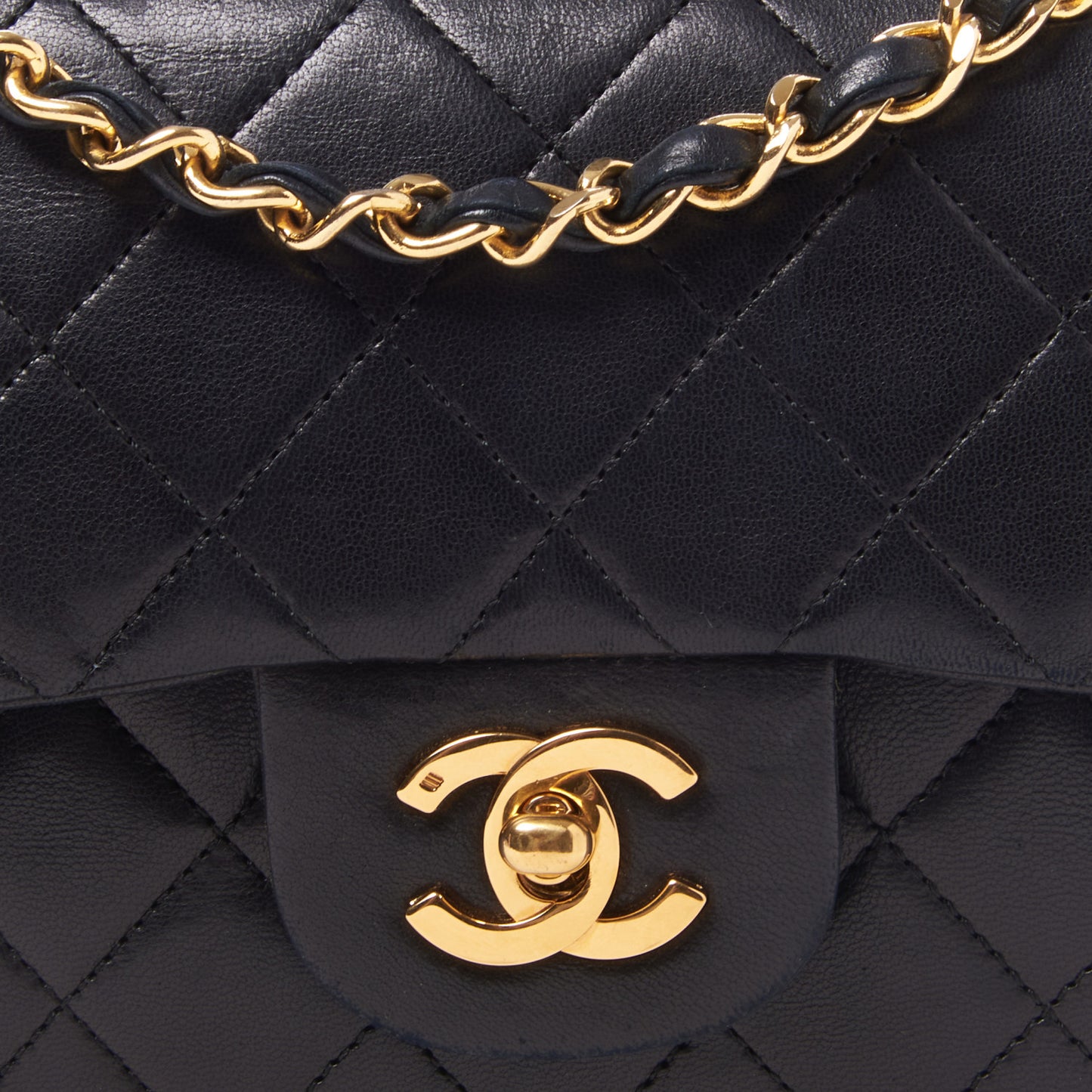 Lambskin Quilted Small Double Flap Black