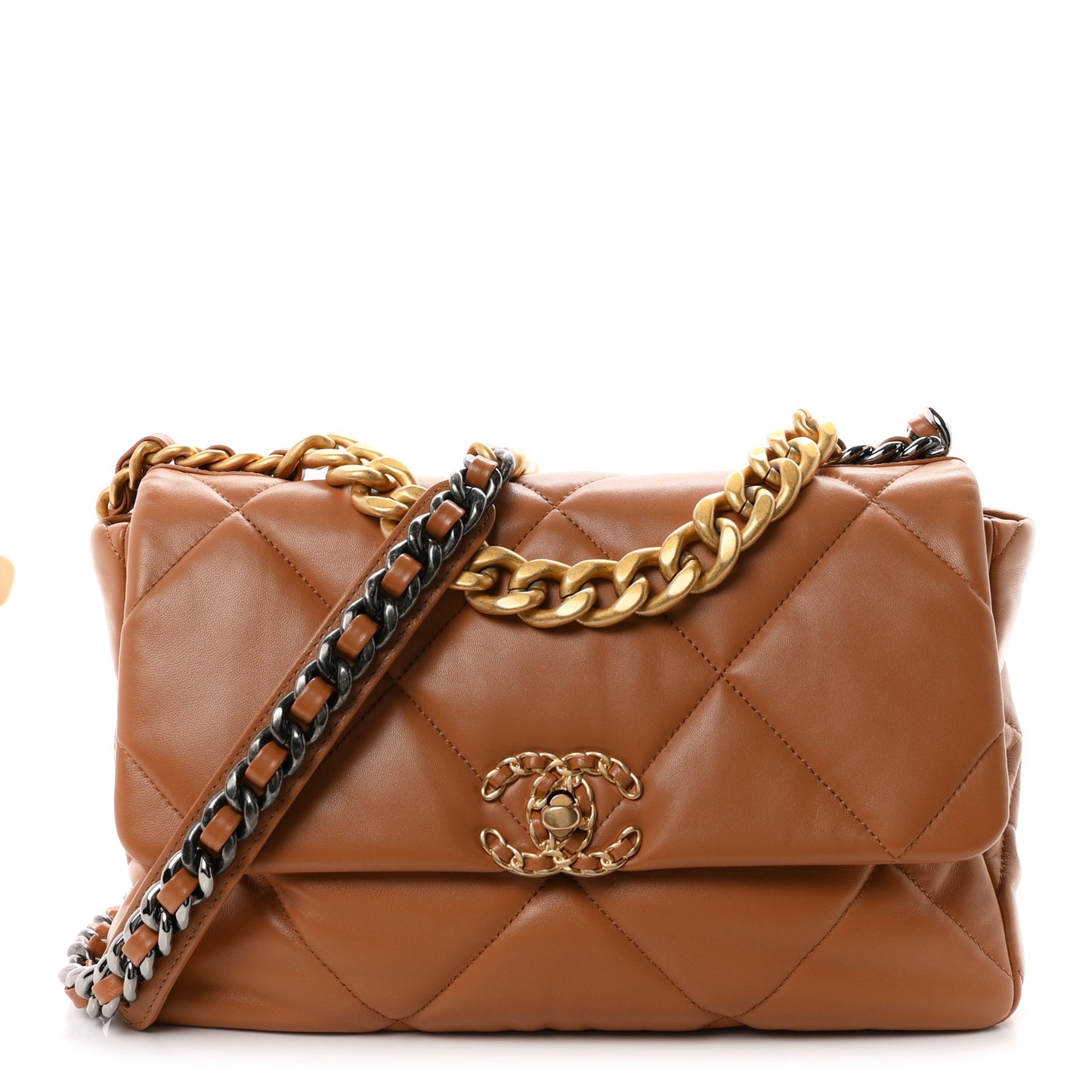 Lambskin Quilted Large Chanel 19 Flap Brown