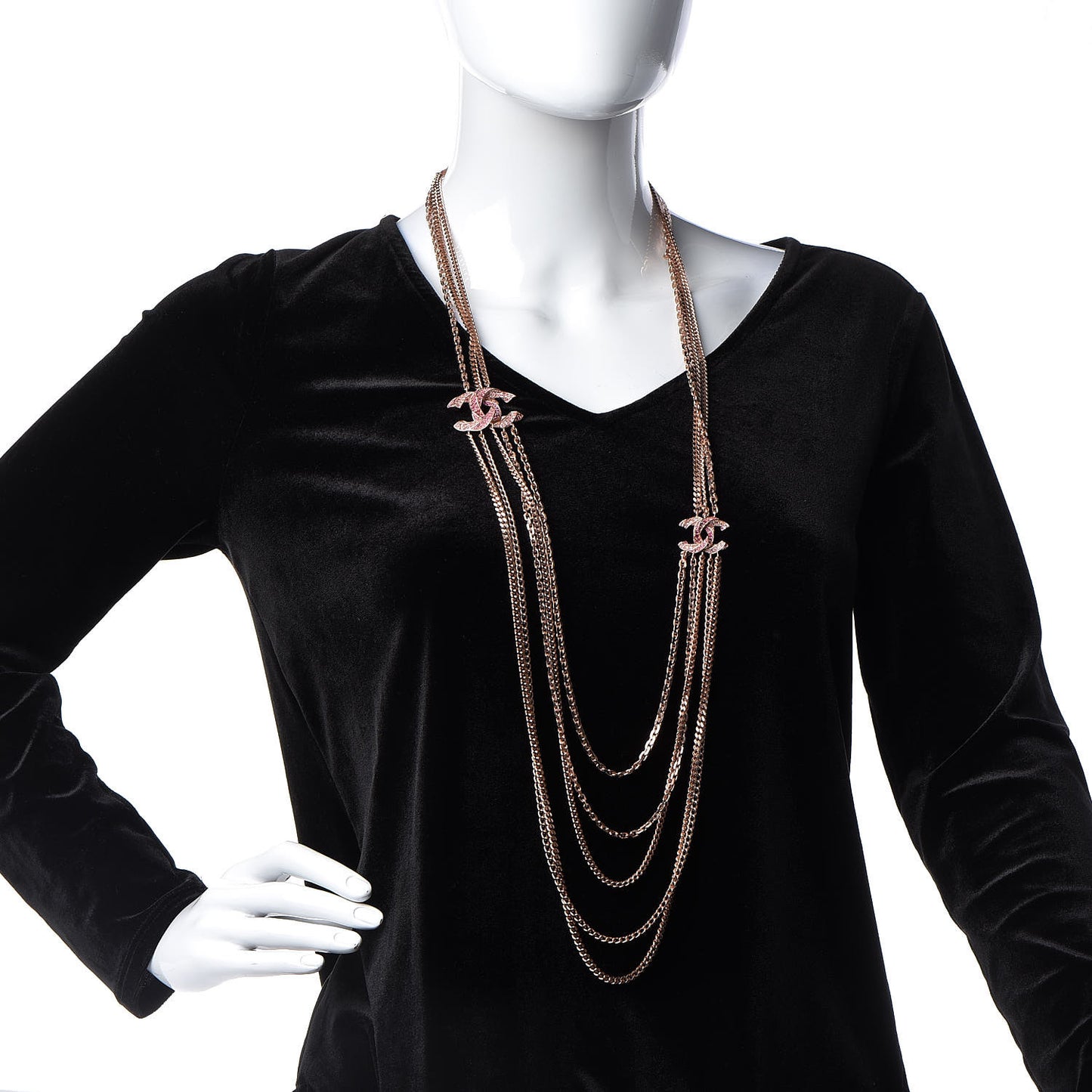 Crystal CC Multi Strand Chain Necklace Pink Gold