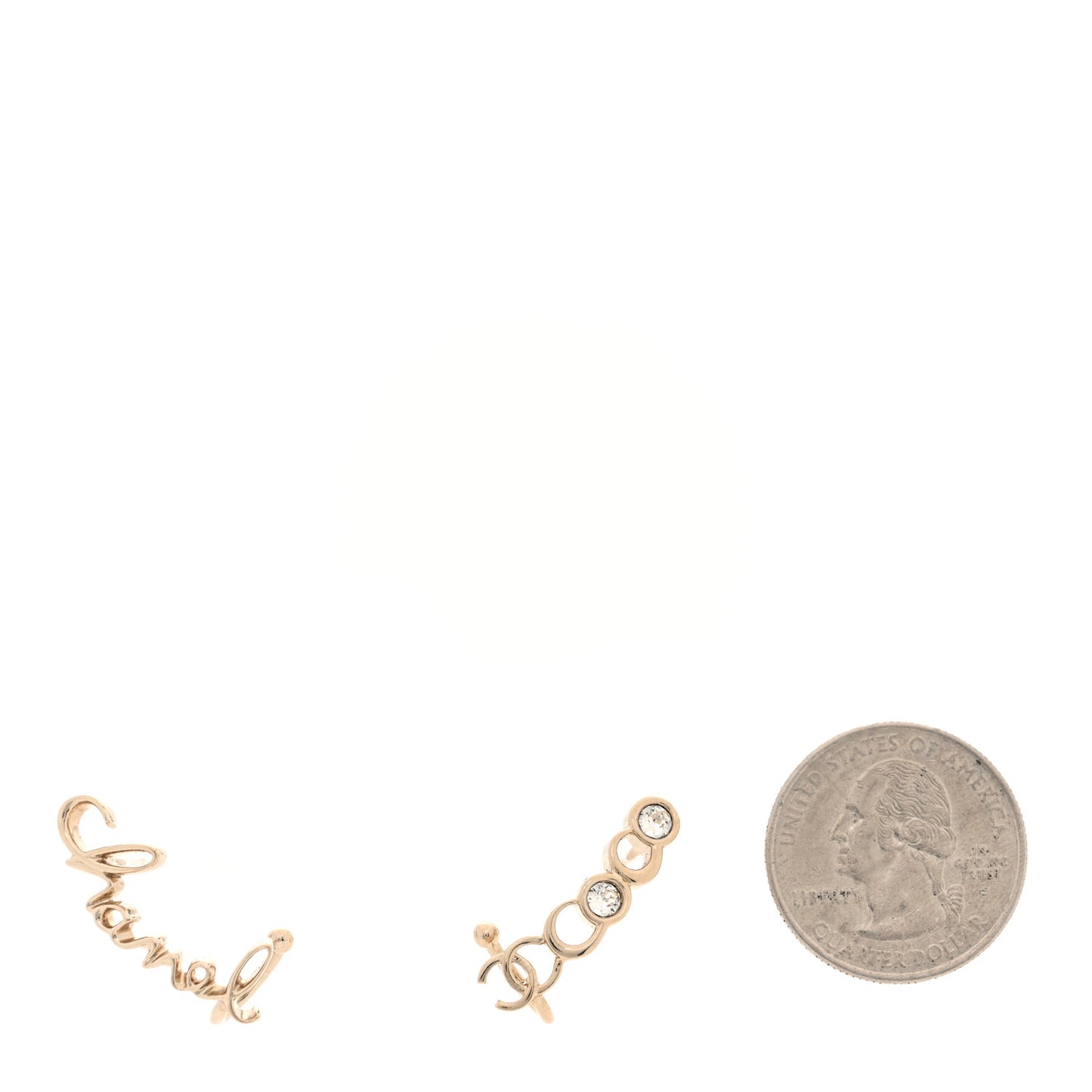 Metal Crystal Coco Script CC Climber Earrings Gold