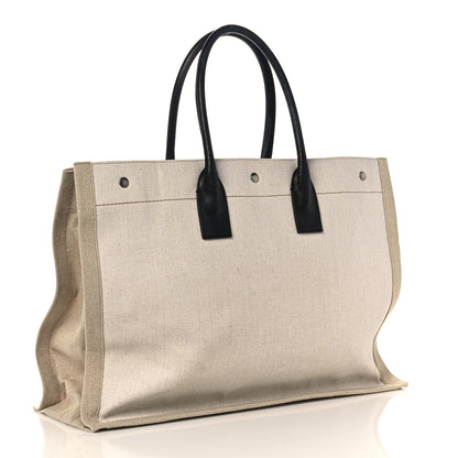 Saint Laurent Linen Calfskin Rive Gauche Tote Optic White 3 of 14