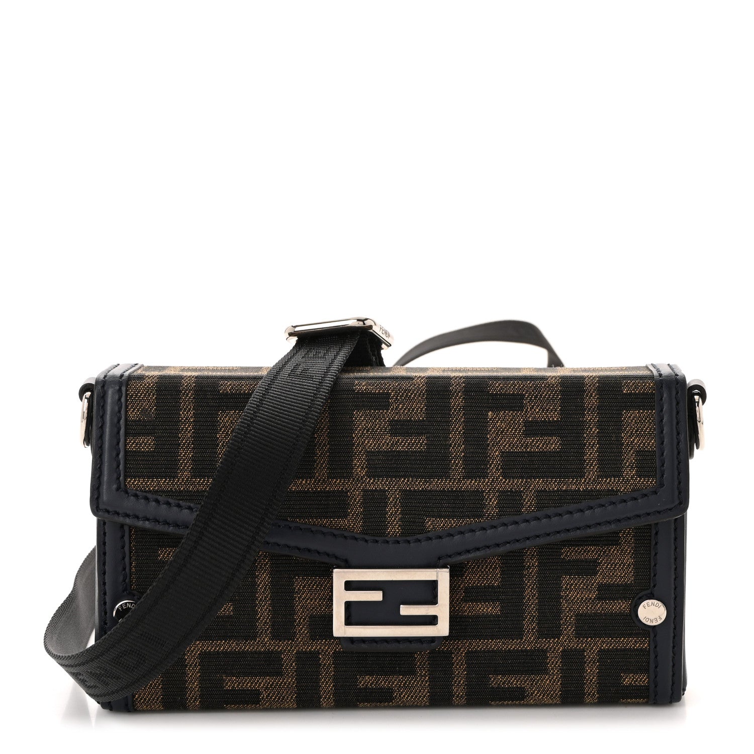 Fendi Recycled Fabric Jacquard Vitello King FF 1974 Baguette Soft Trunk Phone Pouch Tobacco Moro Notte 1 of 10