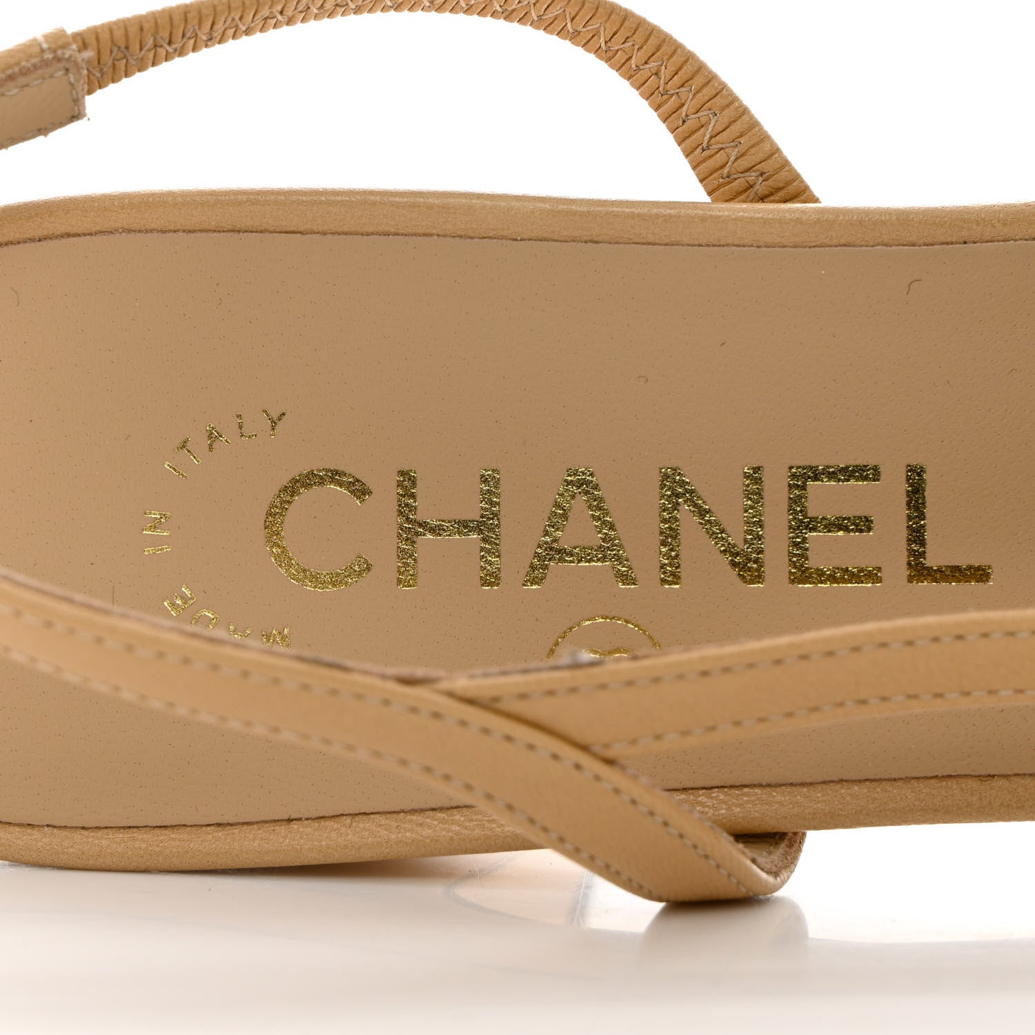 Chanel Goatskin Grosgrain Cap Toe CC Slingback Pumps 38.5 Beige Black 7 of 12