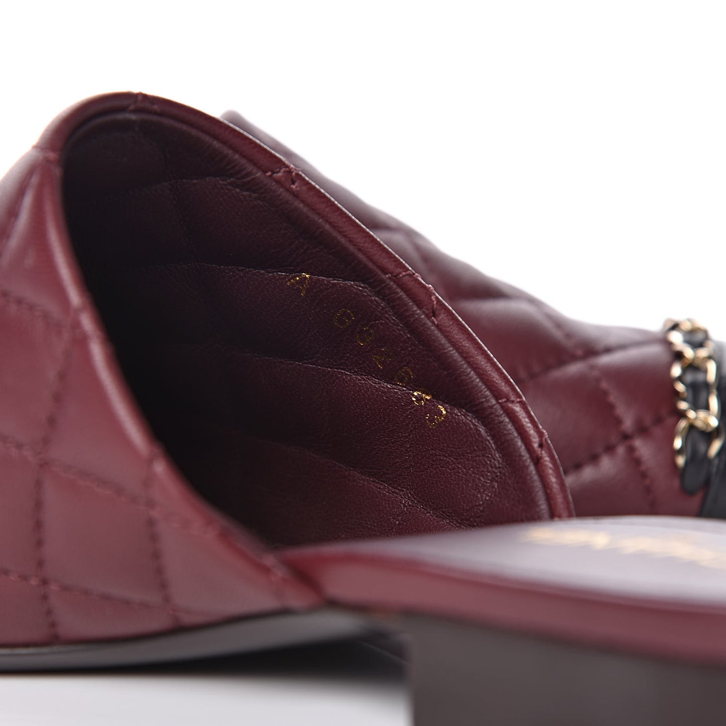 Lambskin Quilted Chain Mules 37.5 Burgundy Black