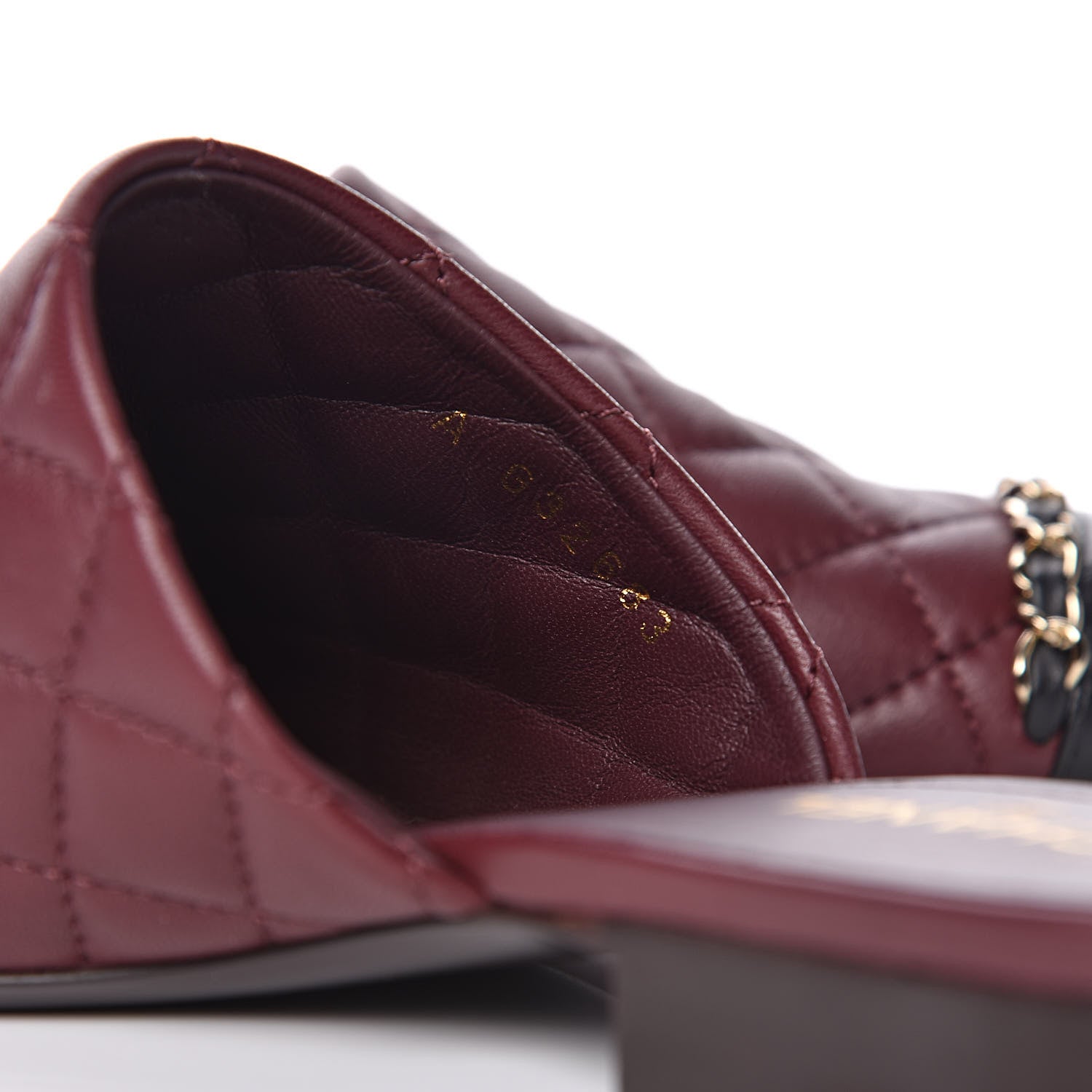Chanel Lambskin Quilted Chain Mules 37.5 Burgundy Black 8 of 11