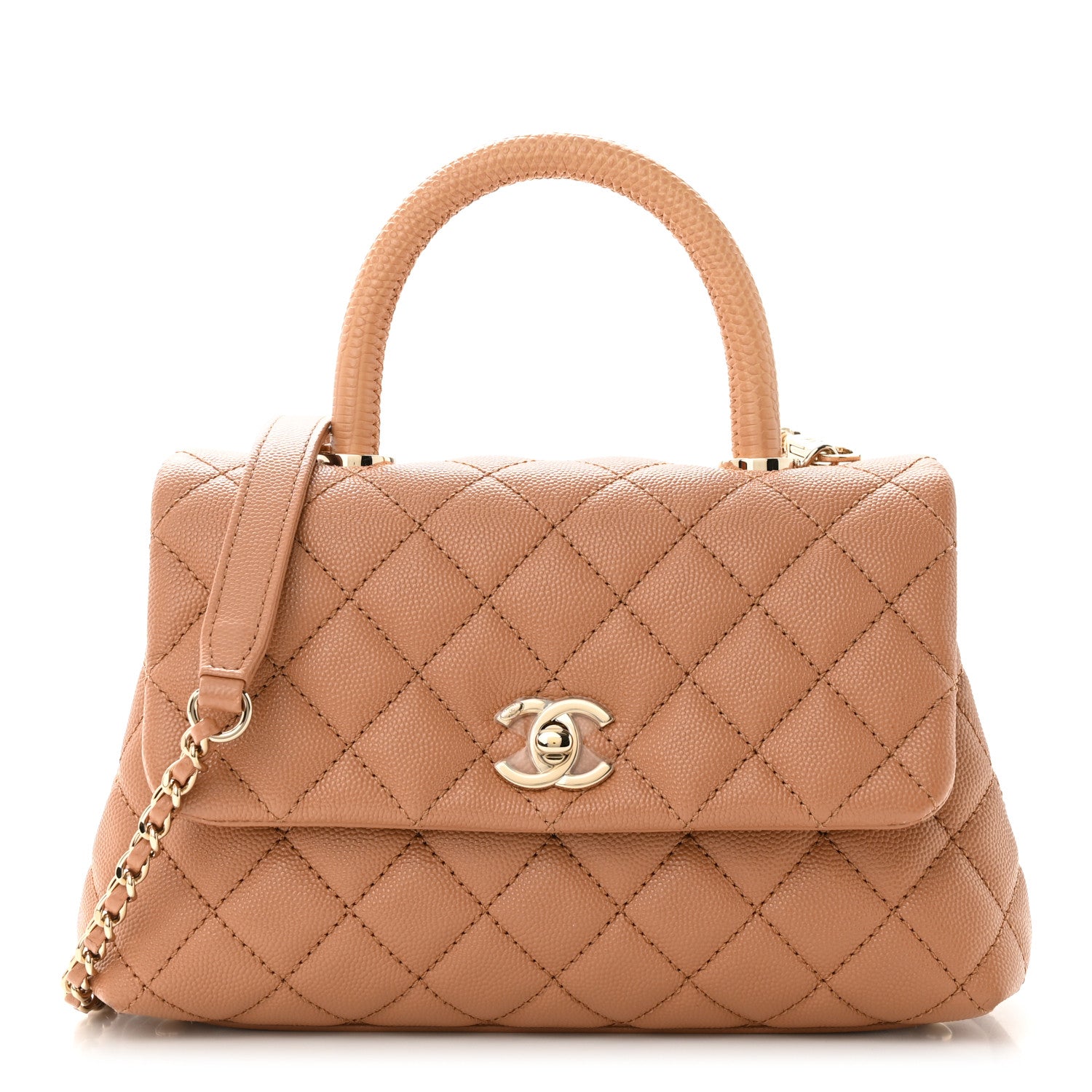 Chanel Caviar Quilted Lizard Embossed Mini Coco Handle Flap Brown 1 of 11