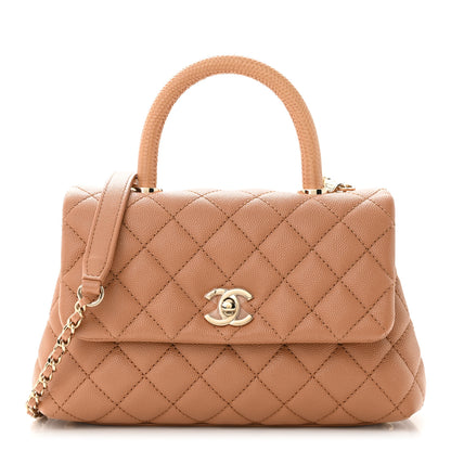 Chanel Caviar Quilted Lizard Embossed Mini Coco Handle Flap Brown 1 of 11