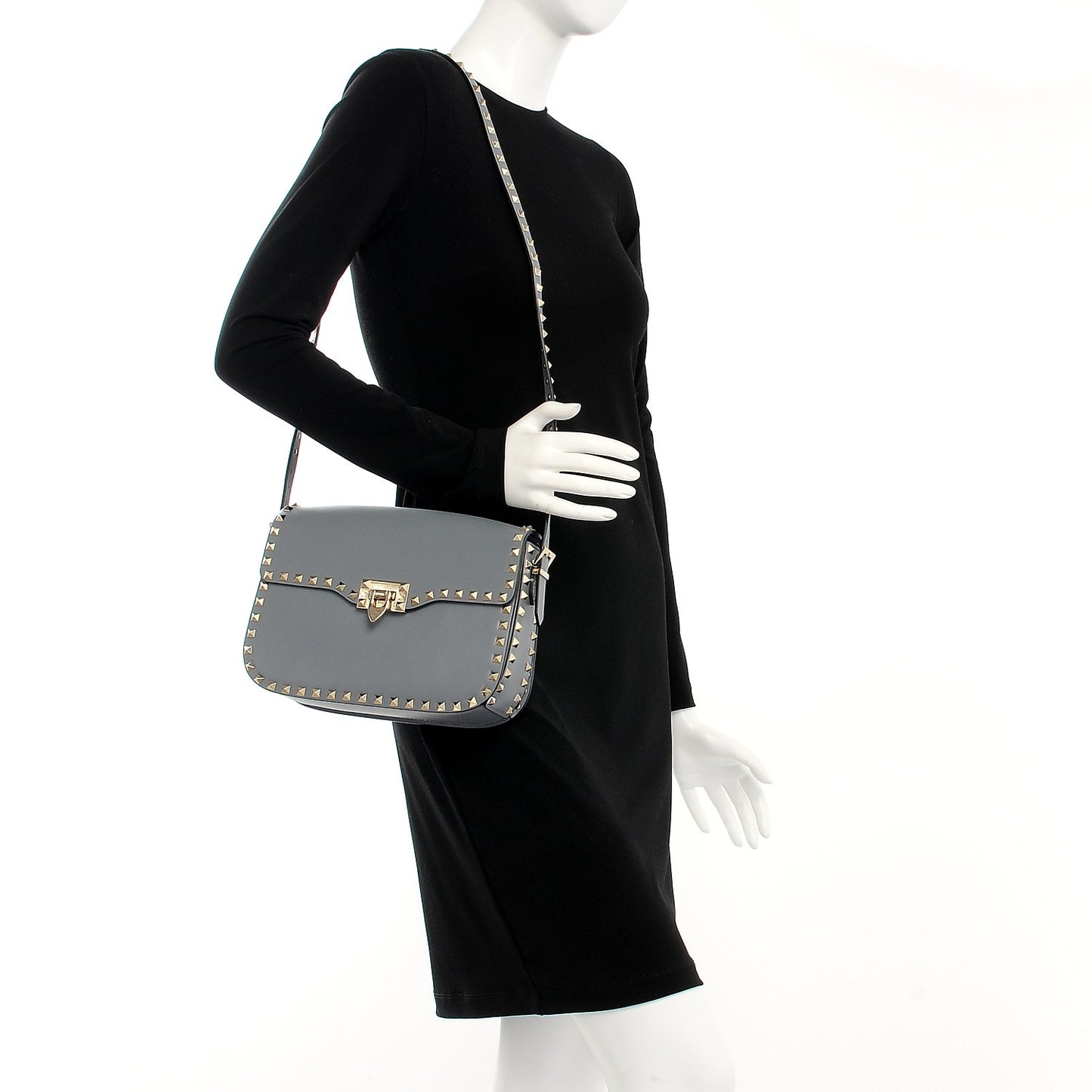 Vitello Medium Rockstud Flap Saddle Bag Light Stone