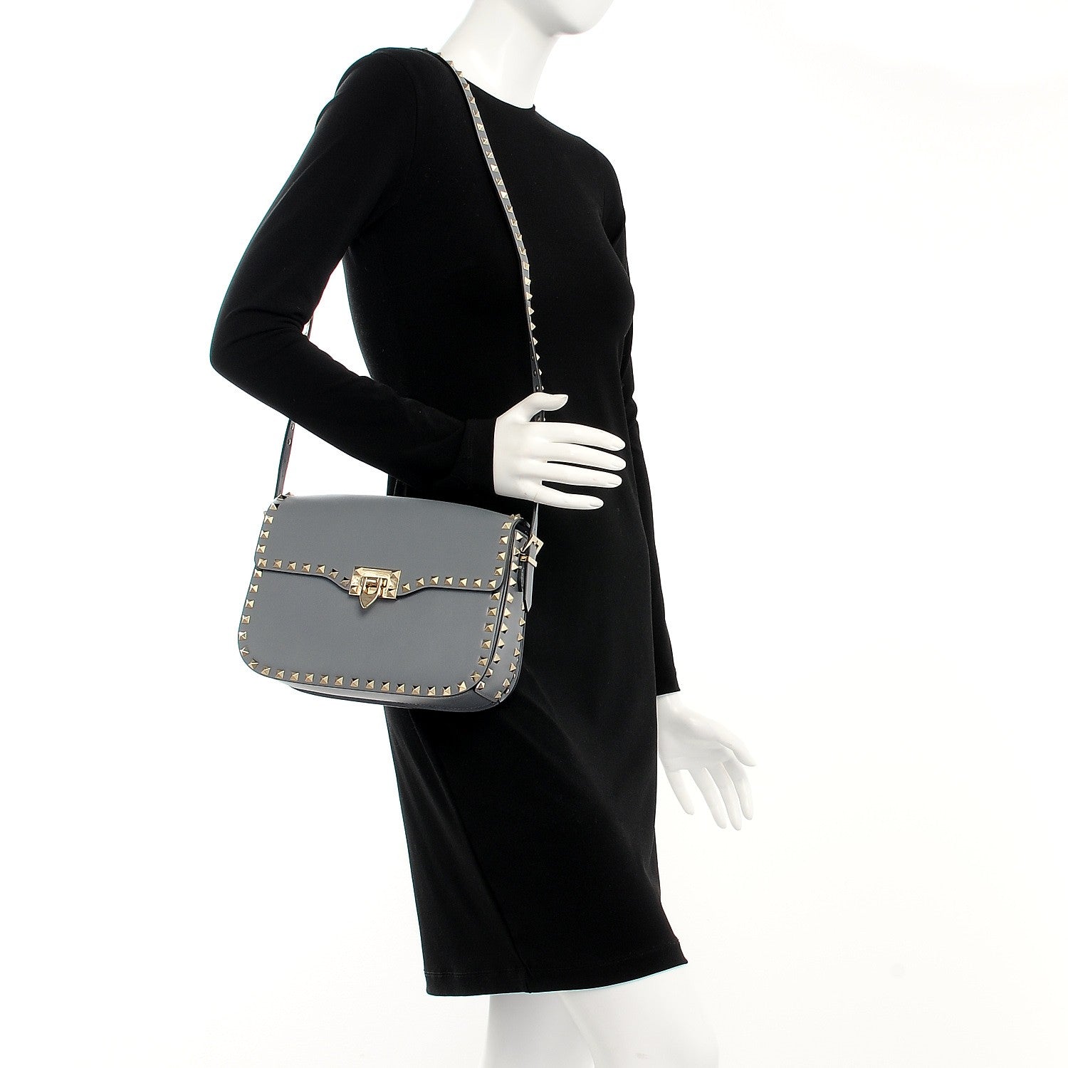 Valentino Garavani Vitello Medium Rockstud Flap Saddle Bag Light Stone 2 of 8
