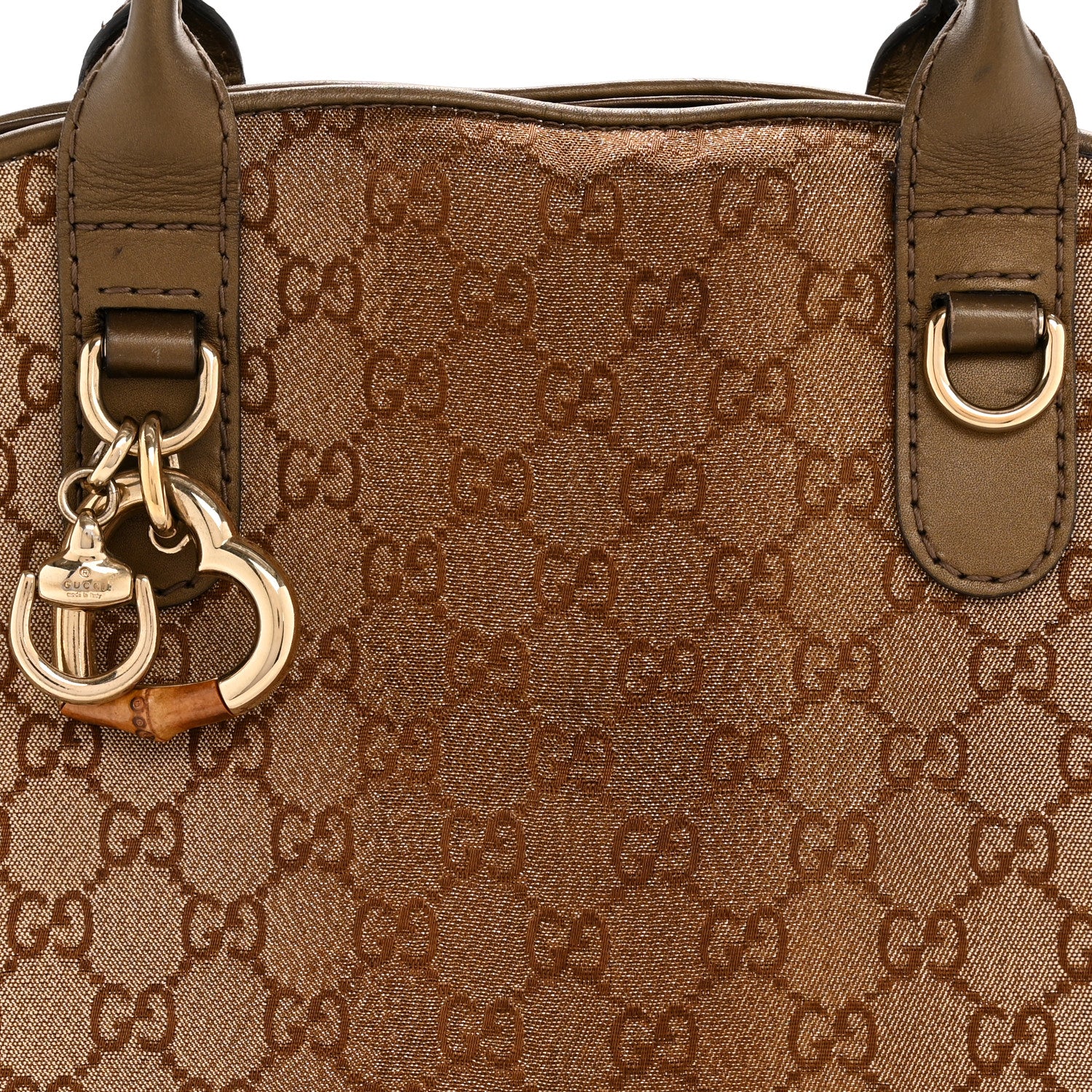 Gucci Monogram Lurex Heart Bit Charm Dome Satchel Bronze 8 of 13