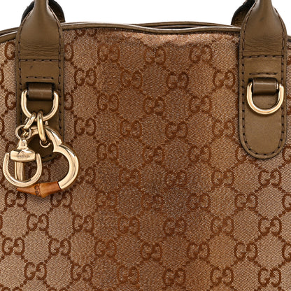 Gucci Monogram Lurex Heart Bit Charm Dome Satchel Bronze 8 of 13