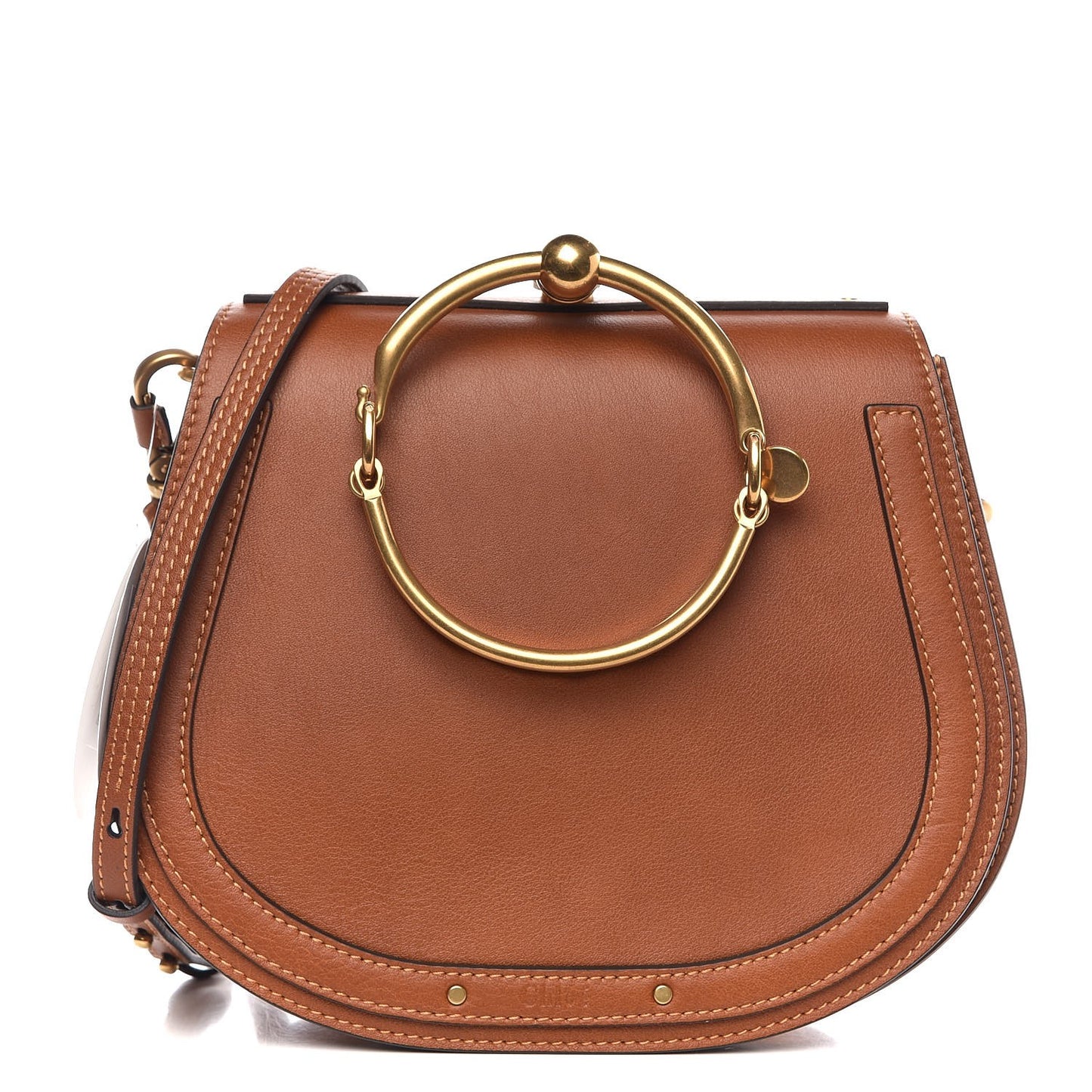 Calfskin Suede Medium Nile Bracelet Bag Caramel