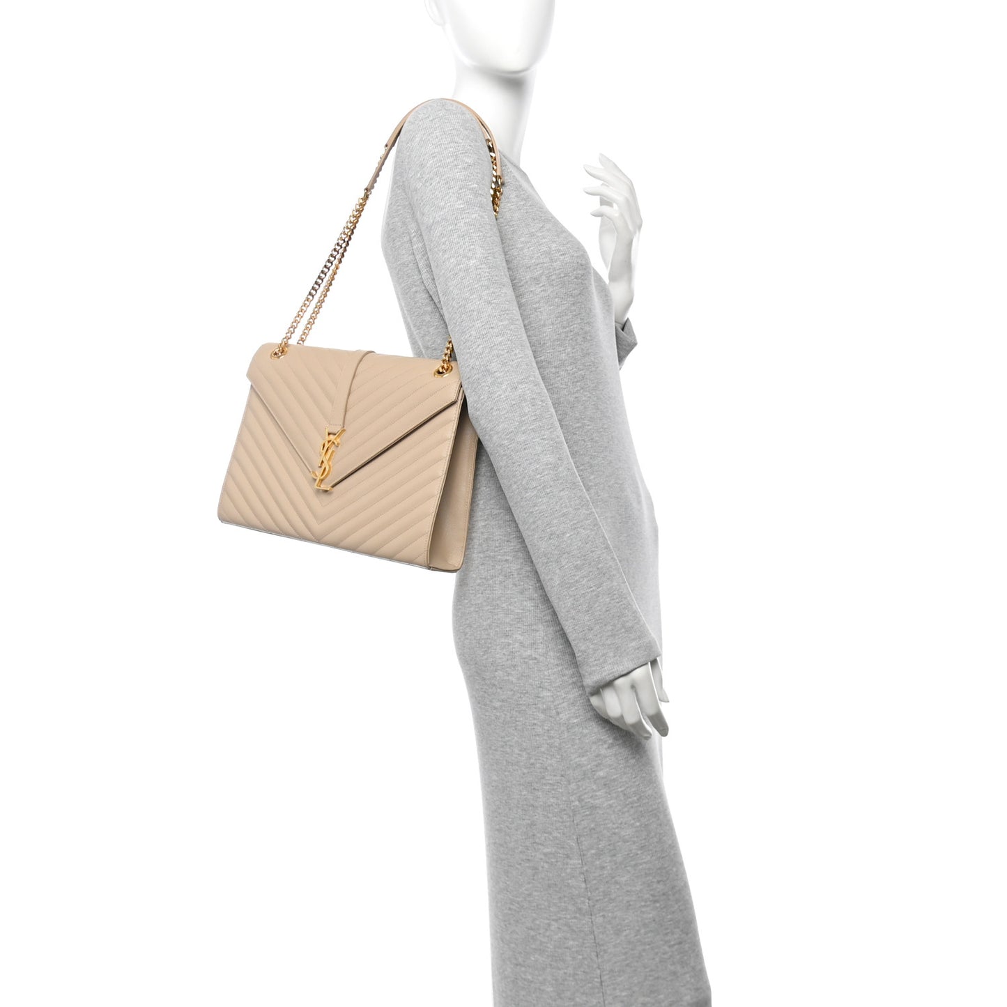 Grain De Poudre Matelasse Chevron Large Monogram Satchel Nude Powder