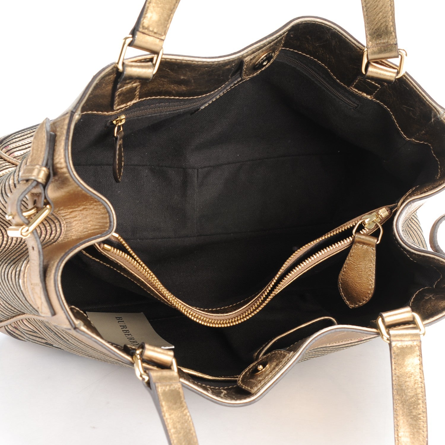 Burberry Haymarket Check Stripes Small Ravensdon Tote Gold 5 of 10