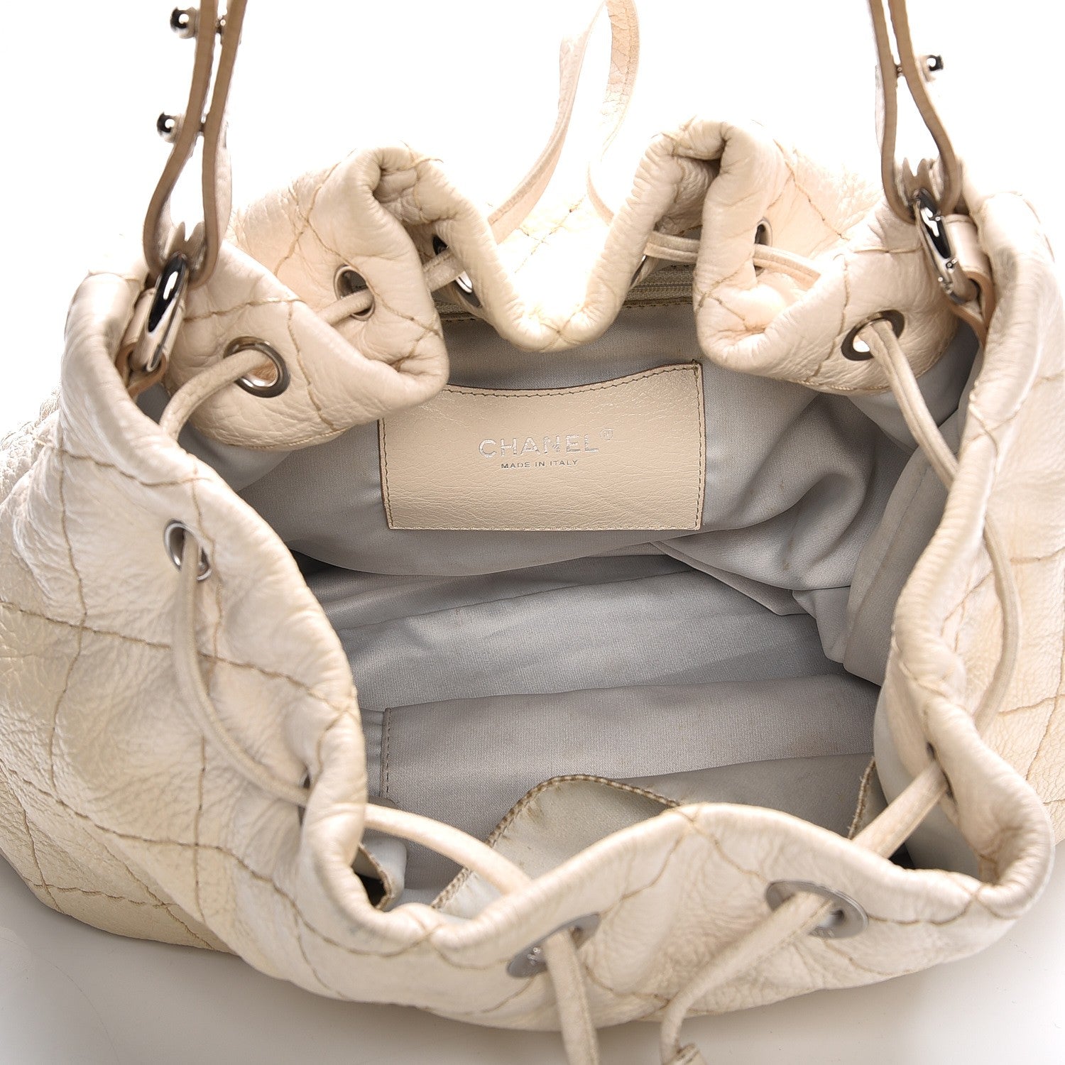 Chanel Glazed Calfskin On The Road Drawstring Tote Ivory 5 of 11