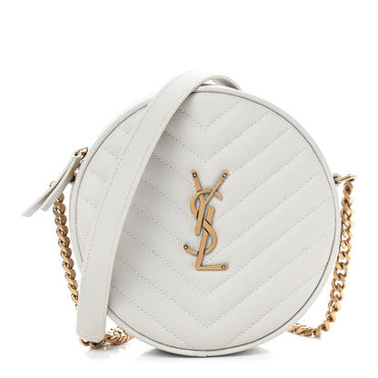 Saint Laurent Grain De Poudre Matelasse Chevron Quilted Round Vinyle Camera Bag Crema Soft 1 of 8