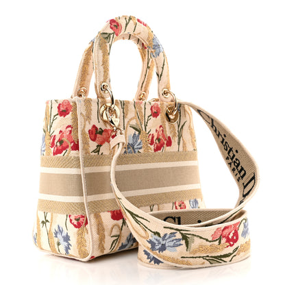 Christian Dior Canvas Embroidered Hibiscus Printed Medium Lady D-Lite Beige Multicolor 2 of 9