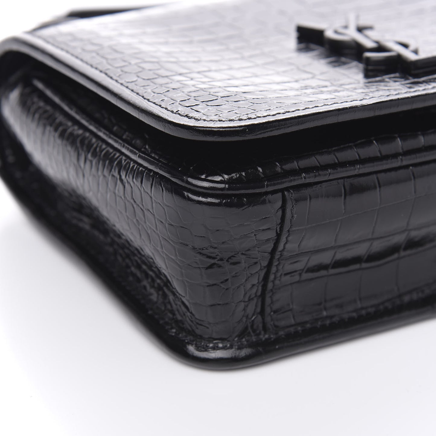 Crocodile Embossed Lambskin Matelasse Monogram Niki Chain Wallet Black