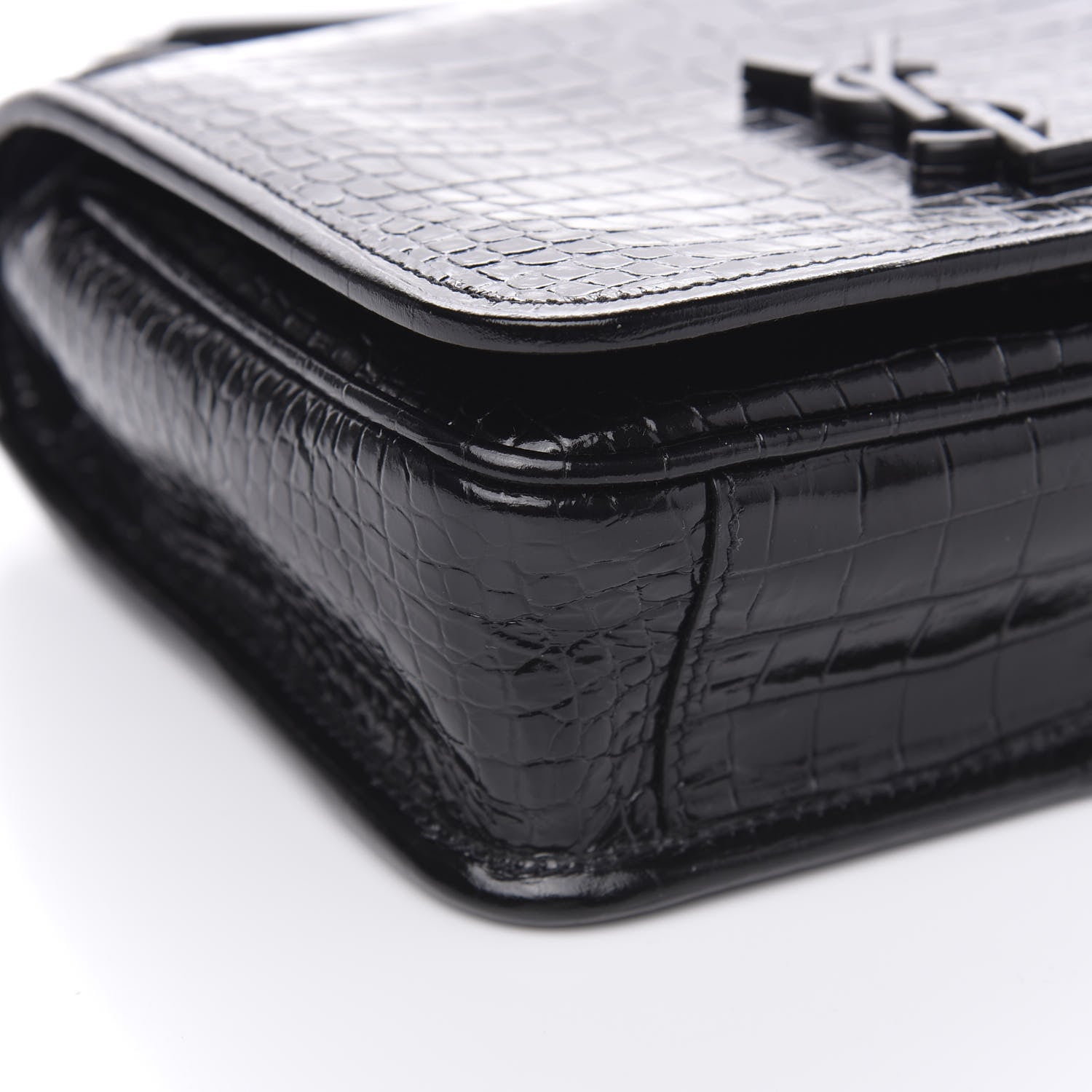 Saint Laurent Crocodile Embossed Lambskin Matelasse Monogram Niki Chain Wallet Black 7 of 9