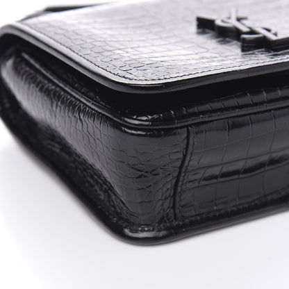 Saint Laurent Crocodile Embossed Lambskin Matelasse Monogram Niki Chain Wallet Black 7 of 9