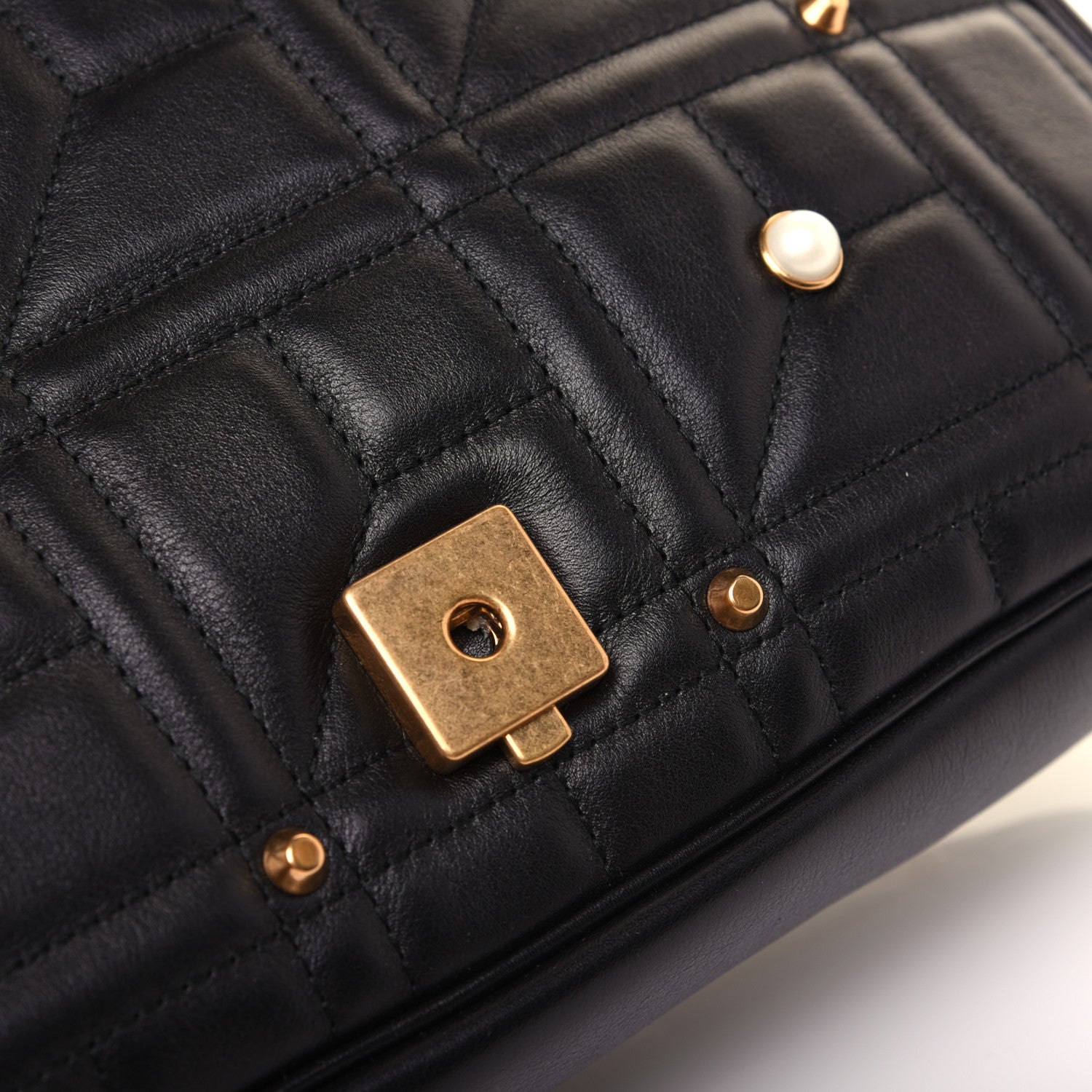 Gucci Calfskin Matelasse Studded Medium Pearly GG Marmont Shoulder Bag Black 13 of 15