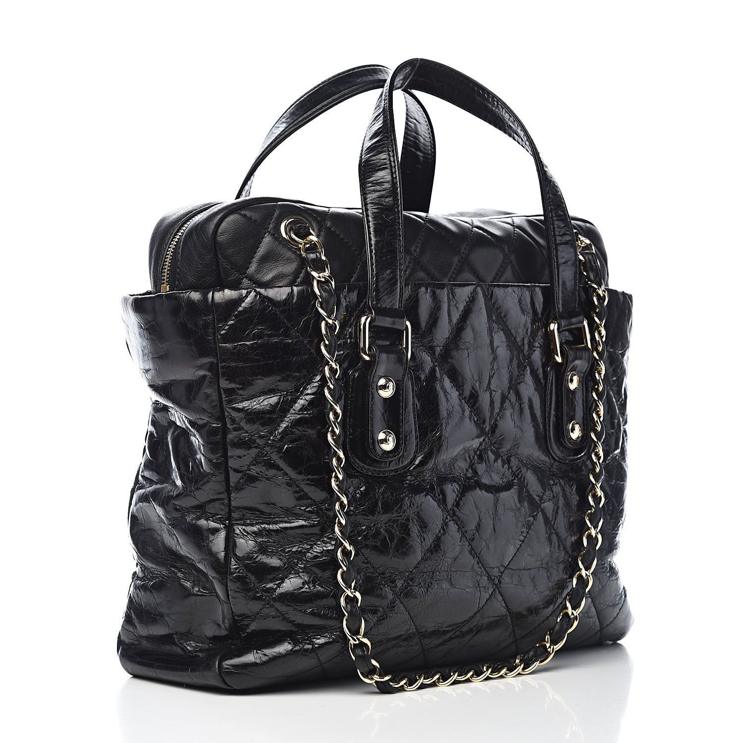 Chanel Glazed Calfskin Lambskin Quilted Portobello Tote Black 3 of 10
