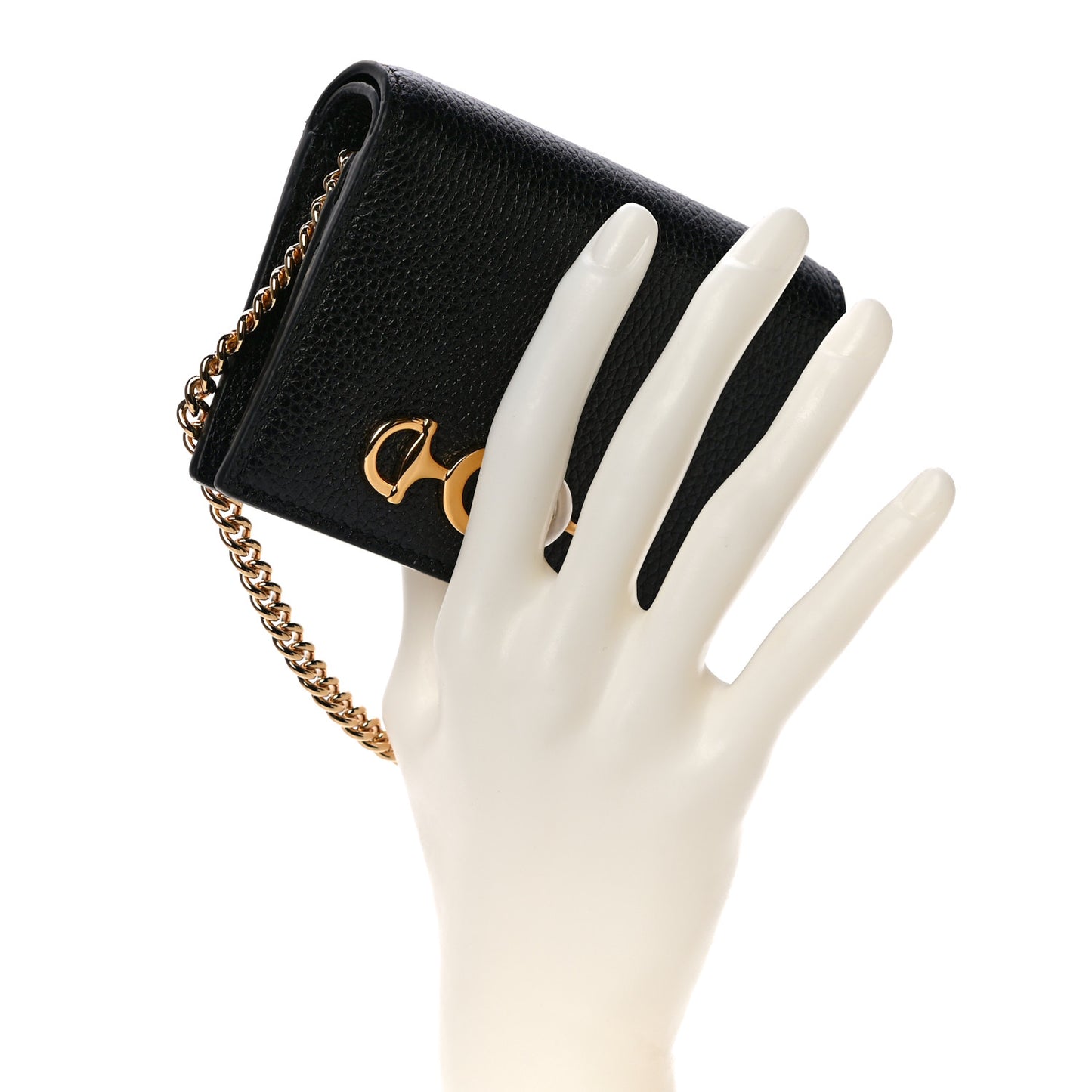 Grainy Calfskin Zumi Chain Card Case Wallet Black