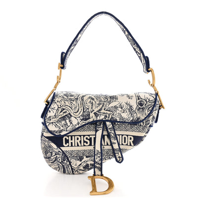 Christian Dior Canvas Embroidered Toile de Jouy Saddle Bag Blue 1 of 13