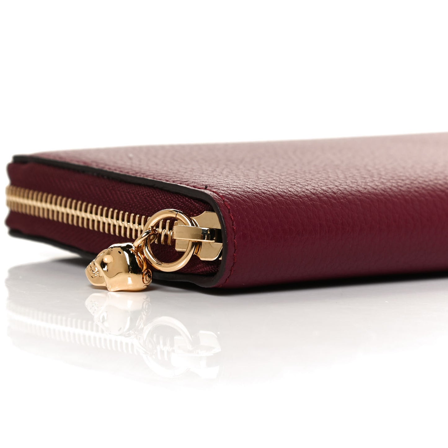 Pebbled Calfskin Skull Continental Zip Wallet Oxblood