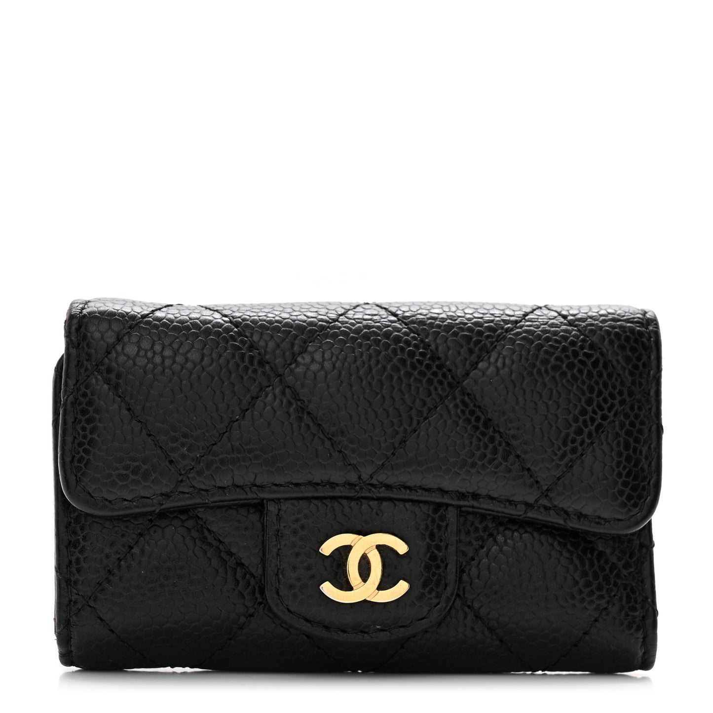 Caviar Quilted 6 Key Holder Black