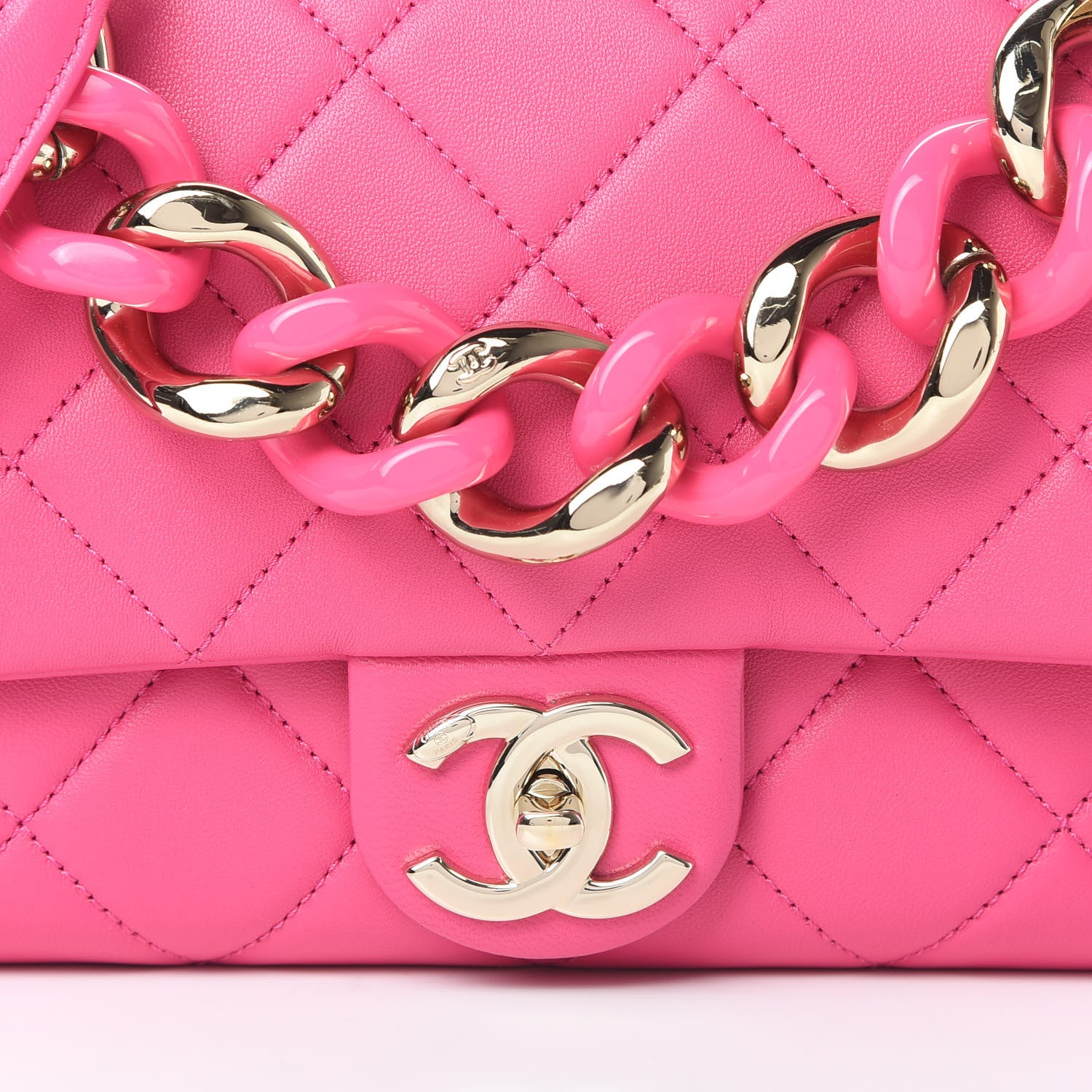 Chanel Lambskin Quilted Resin Bi-Color Chain Flap Bag Pink 8 of 11