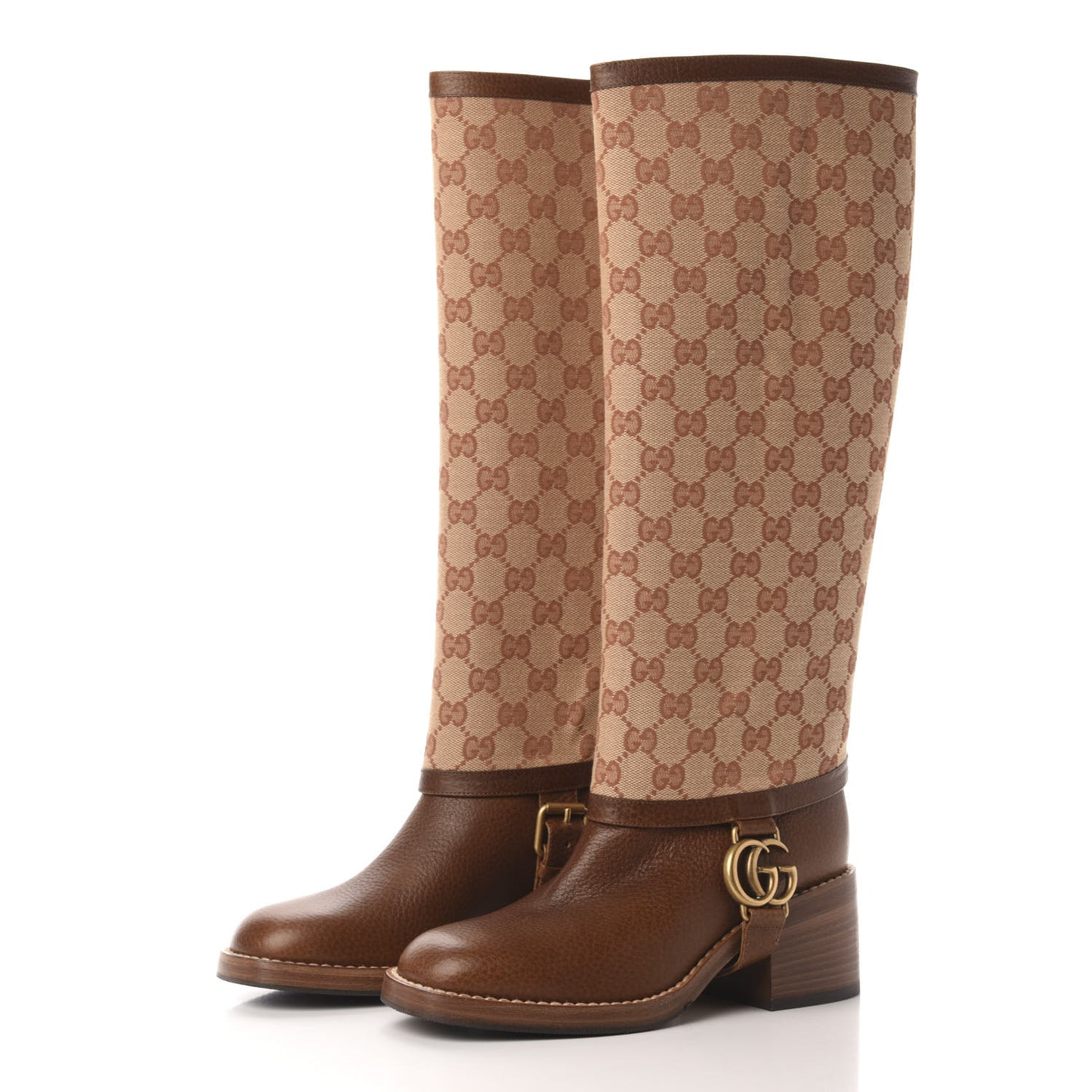 GG Monogram Calfskin Lola Tall Boots 35 Beige Ruggine Cuir