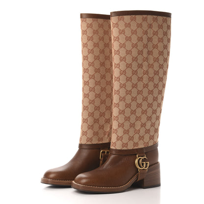 Gucci GG Monogram Calfskin Lola Tall Boots 35 Beige Ruggine Cuir 2 of 7