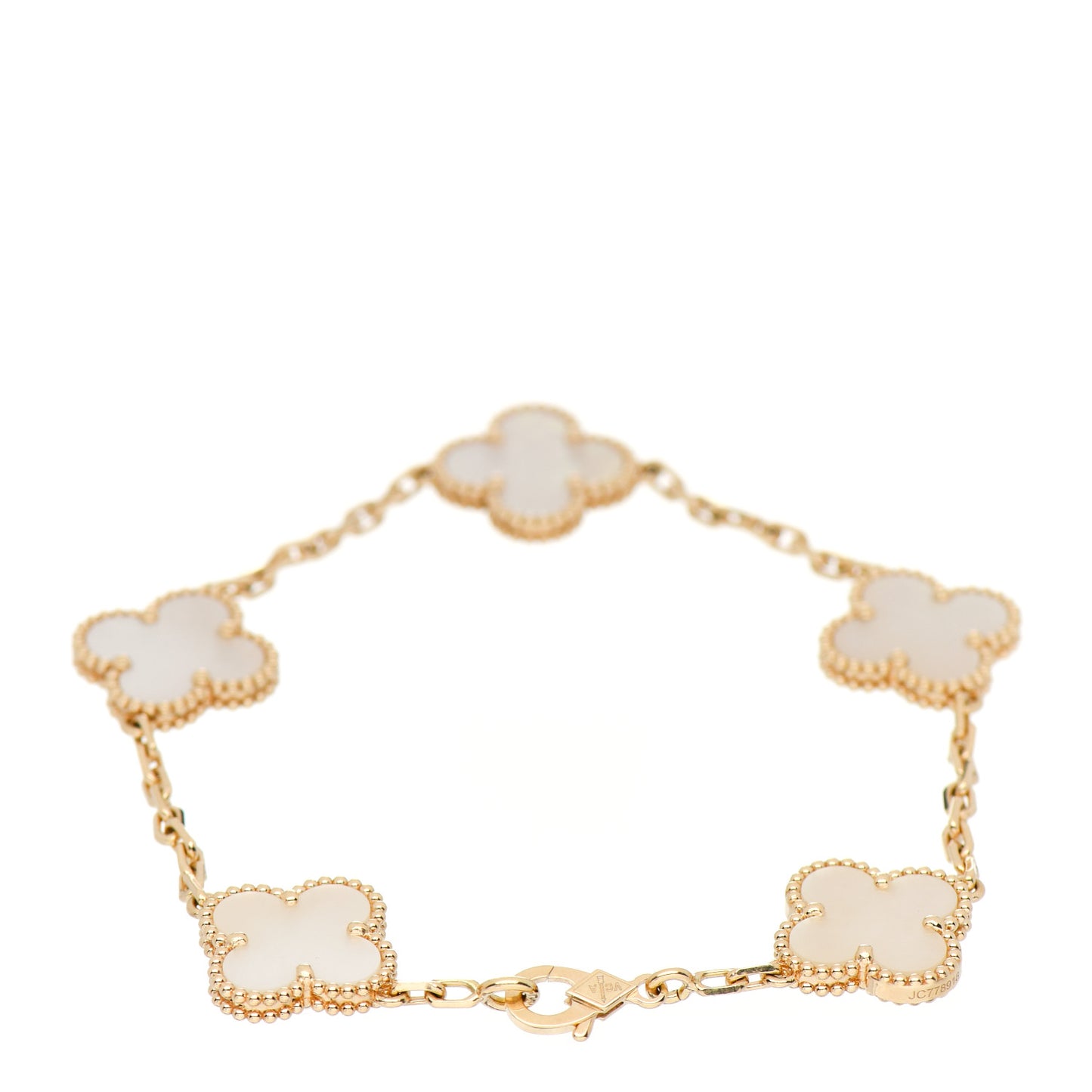 18K Yellow Gold Mother of Pearl 5 Motifs Vintage Alhambra Bracelet