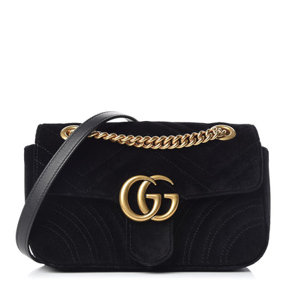 Gucci Velvet Matelasse Mini GG Marmont Shoulder Bag Black 1 of 10