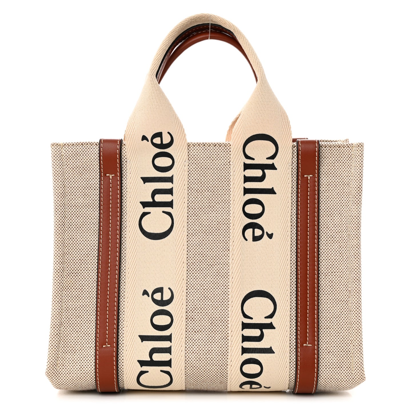 Cotton Calfskin Small Woody Ribbon Tote White Brown