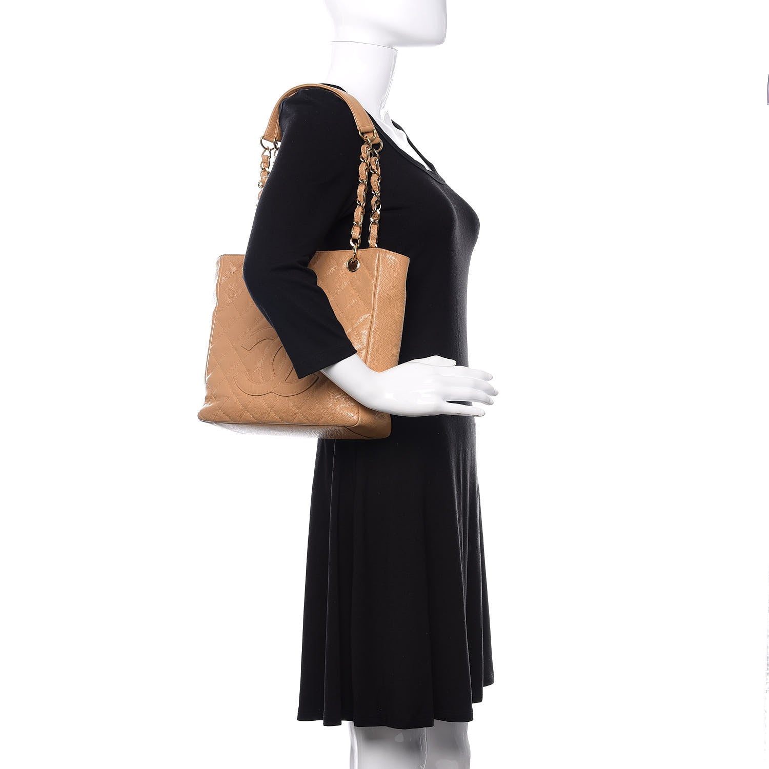 Chanel Caviar Quilted Petit Shopping Tote PST Dark Beige 2 of 17