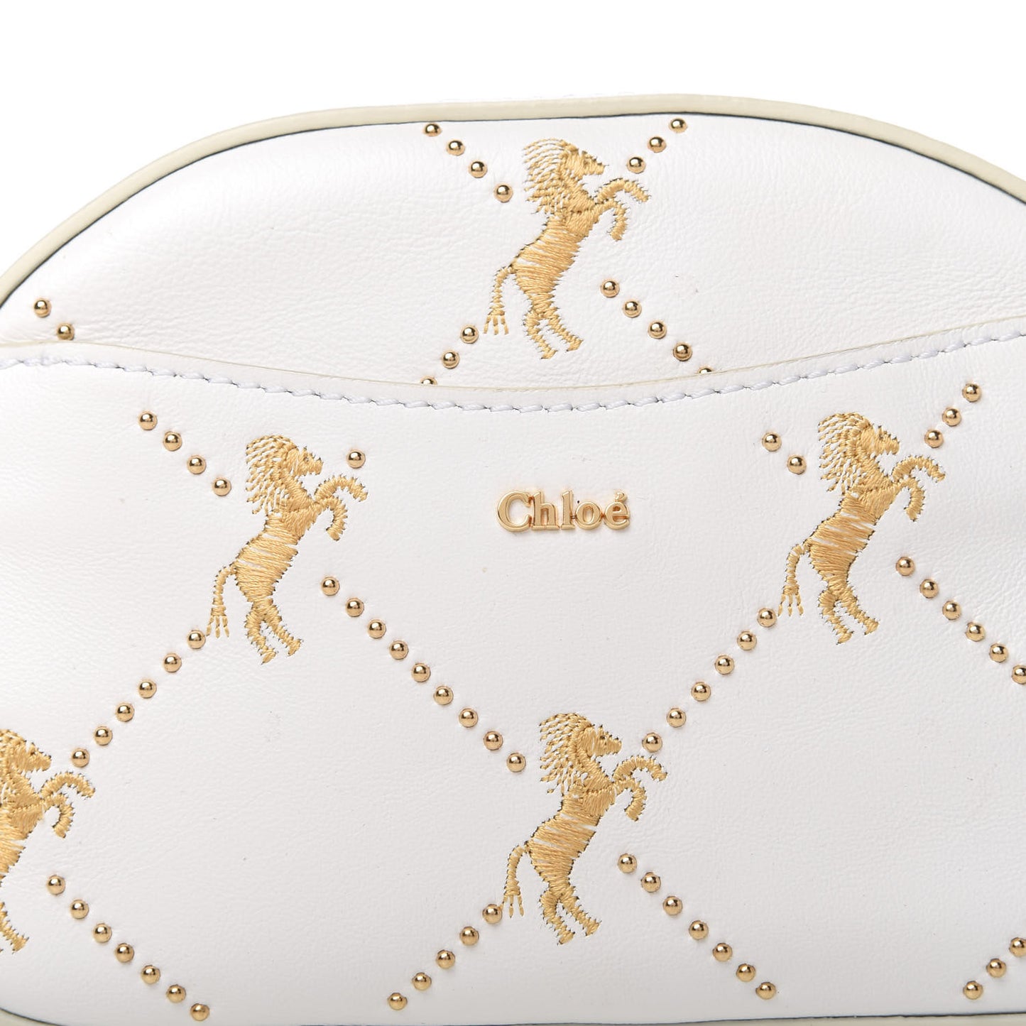 Smooth Calfskin Little Horses Embroidered Signature Belt Bag Brilliant White