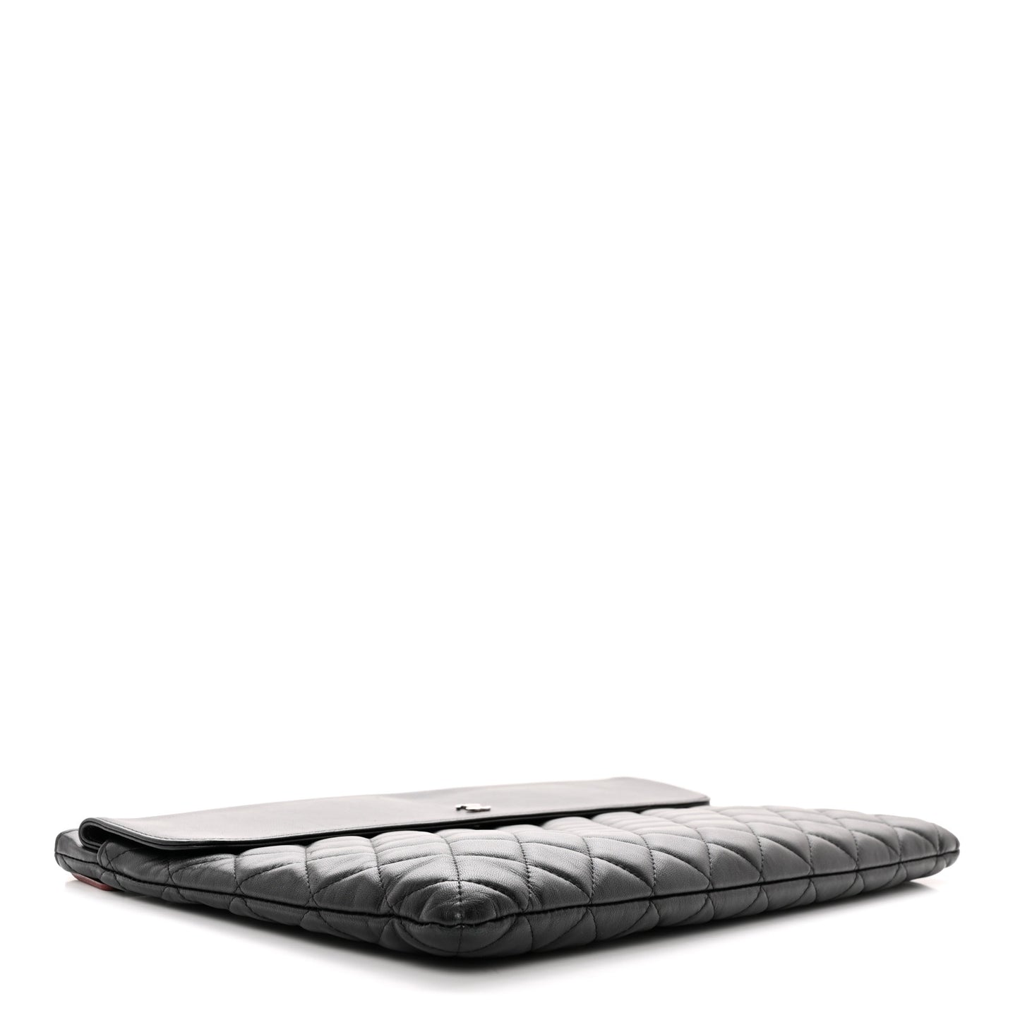 Lambskin Quilted Large Flap Cosmetic Case Black