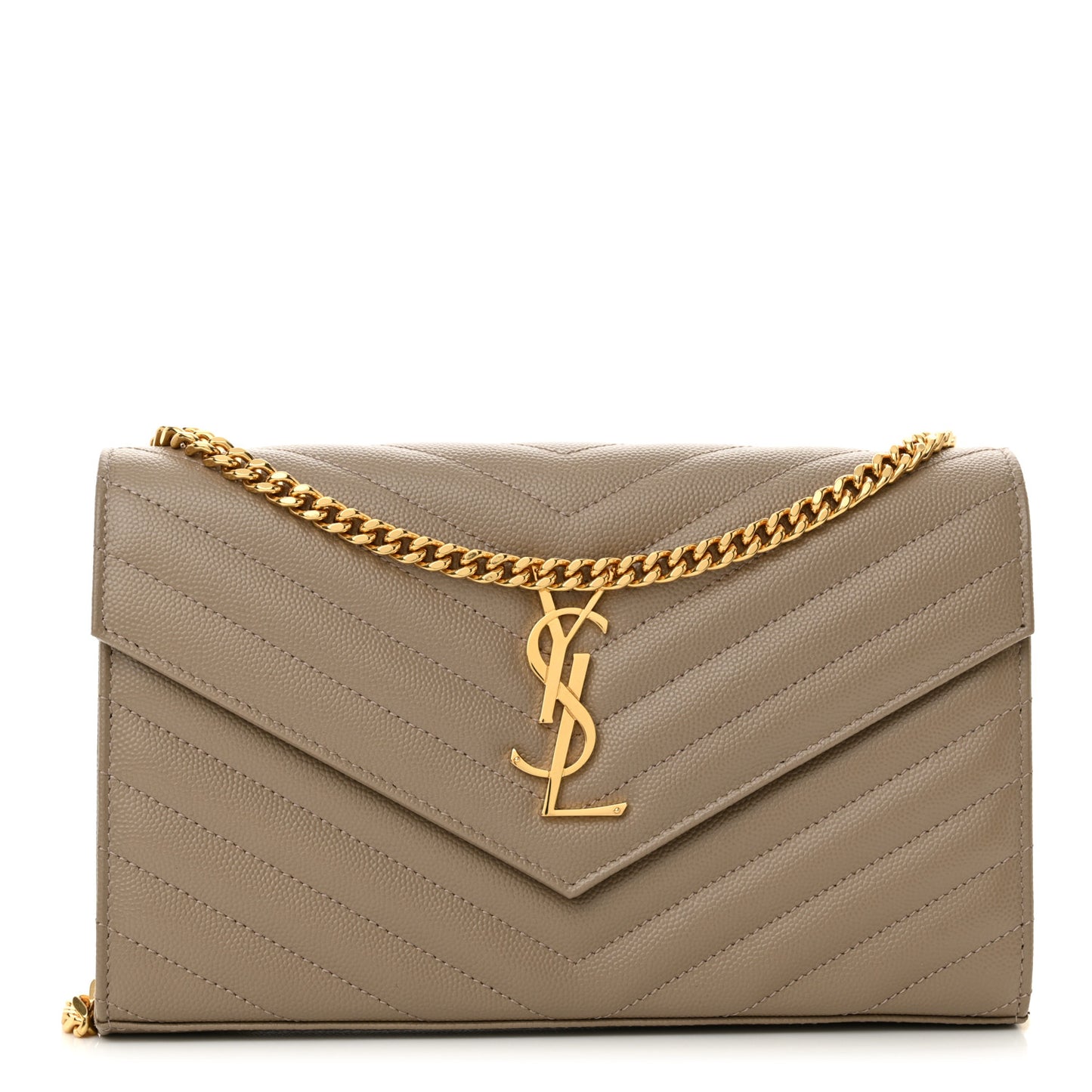 Grain De Poudre Matelasse Chevron Monogram Envelope Chain Wallet Dusty Grey