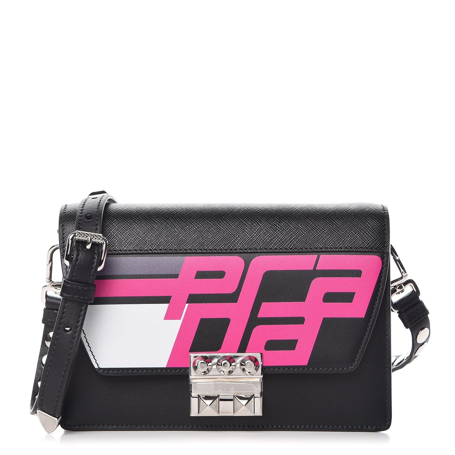Prada City Calfskin Saffiano Racing Logo Elektra Shoulder Bag Fuxia Black 1 of 7