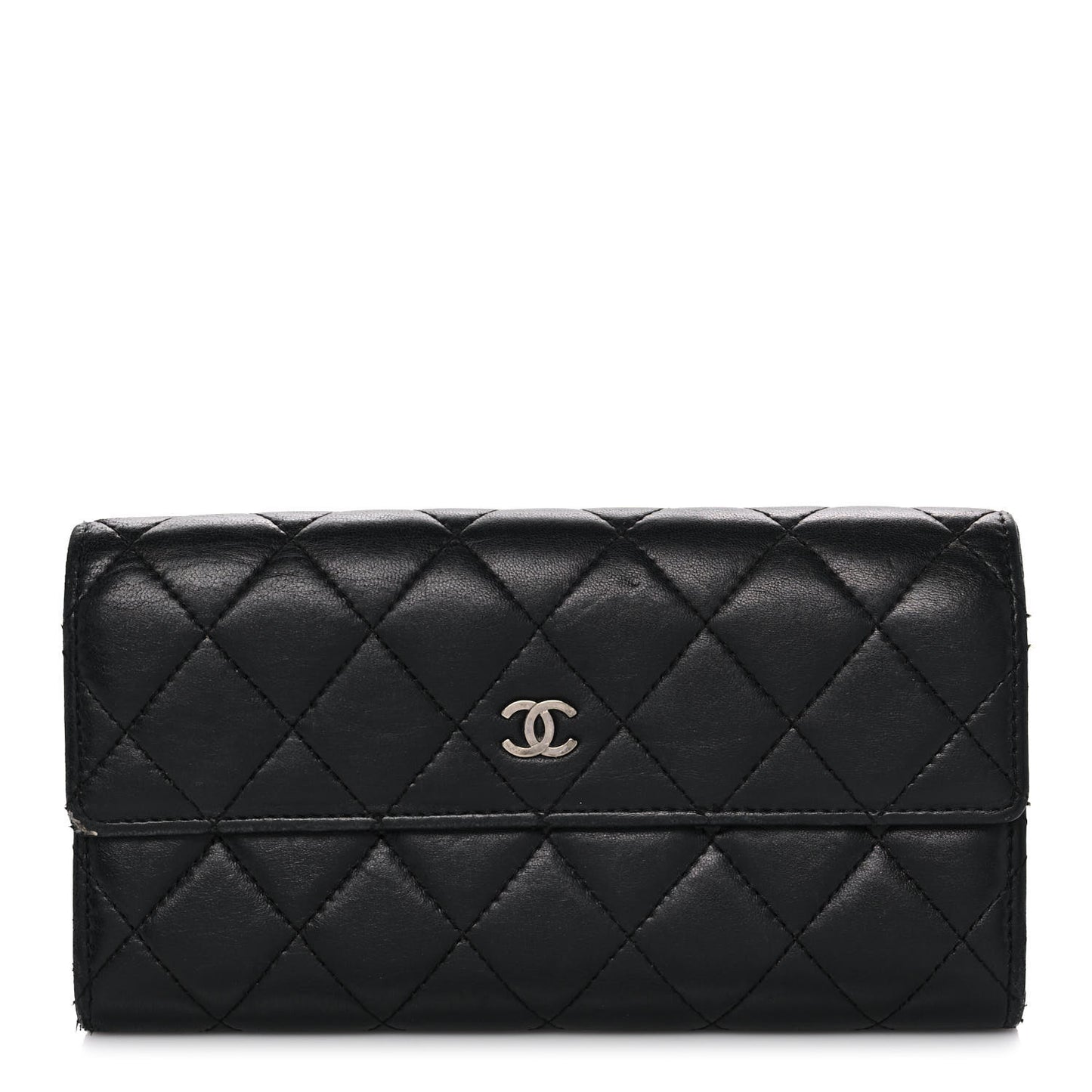 Lambskin Quilted Long Flap Wallet Black