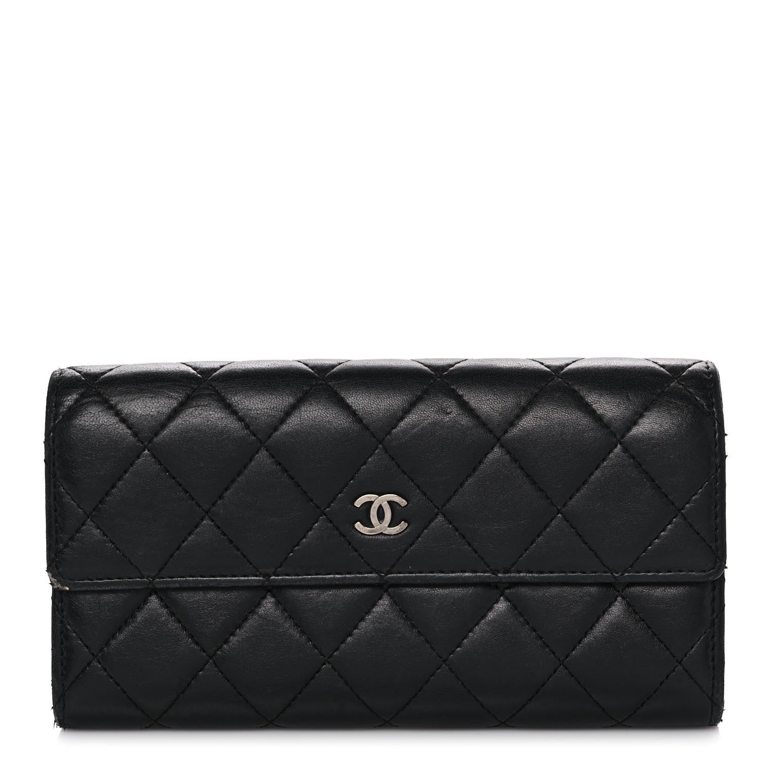 Chanel Lambskin Quilted Long Flap Wallet Black 1 of 12
